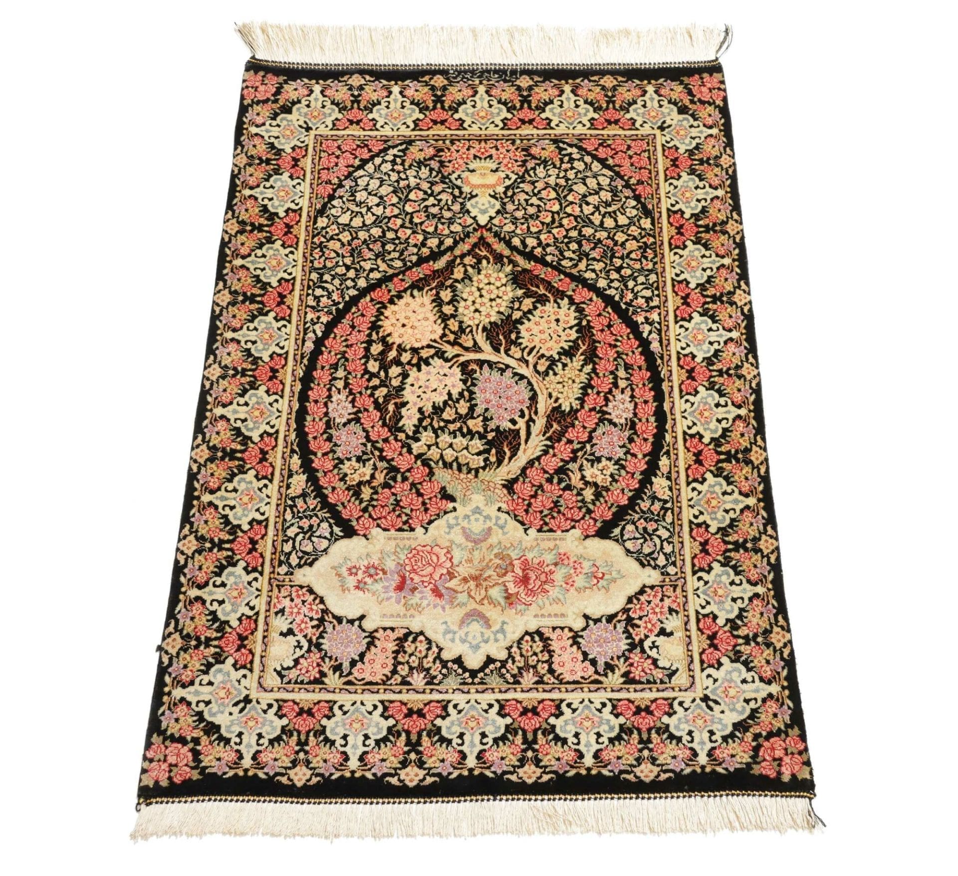 Handgeknüpfter Ghom Perserteppich, 60 × 88 cm, Seide