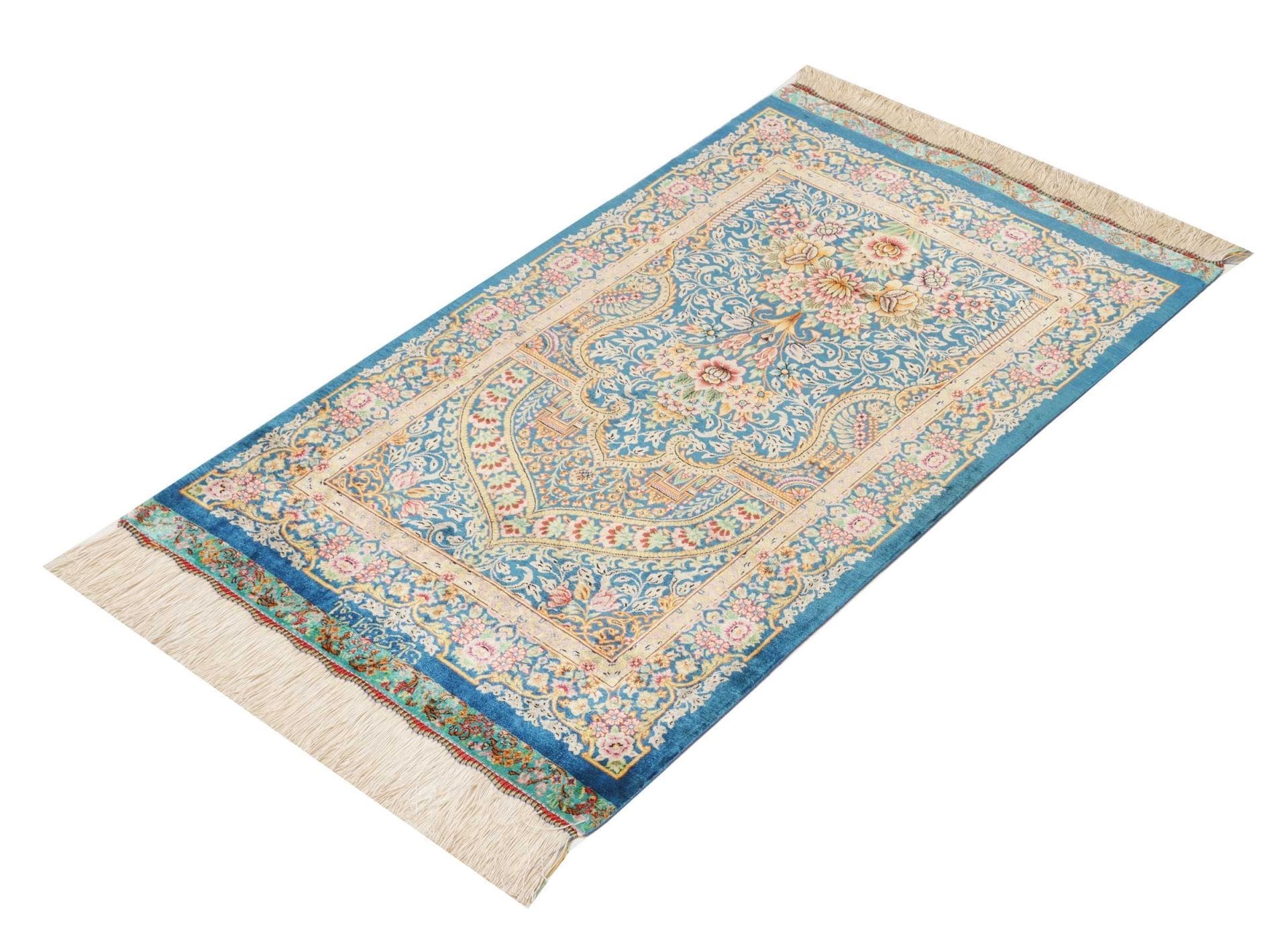 Ghom Perserteppich 62 × 97 cm aus Seide, handgeknüpft