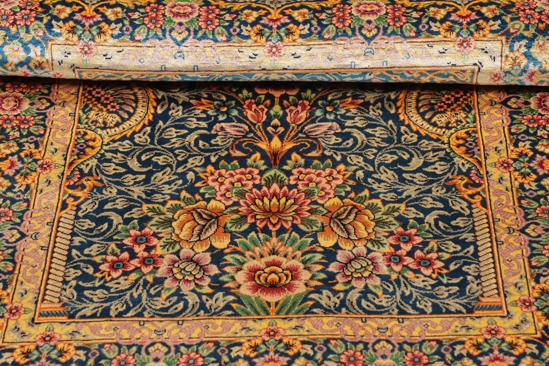 Ghom Perserteppich 62 × 97 cm aus Seide, handgeknüpft
