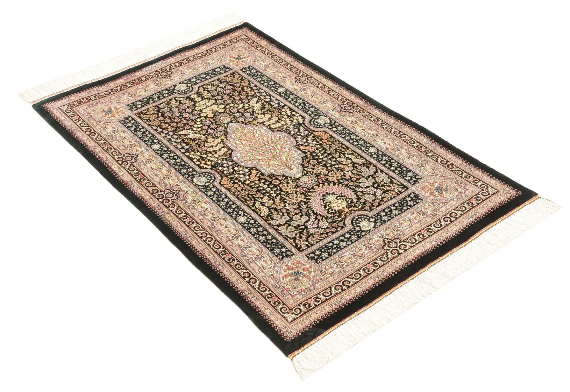 Ghom Perserteppich 80 × 121 cm aus Seide, handgeknüpft