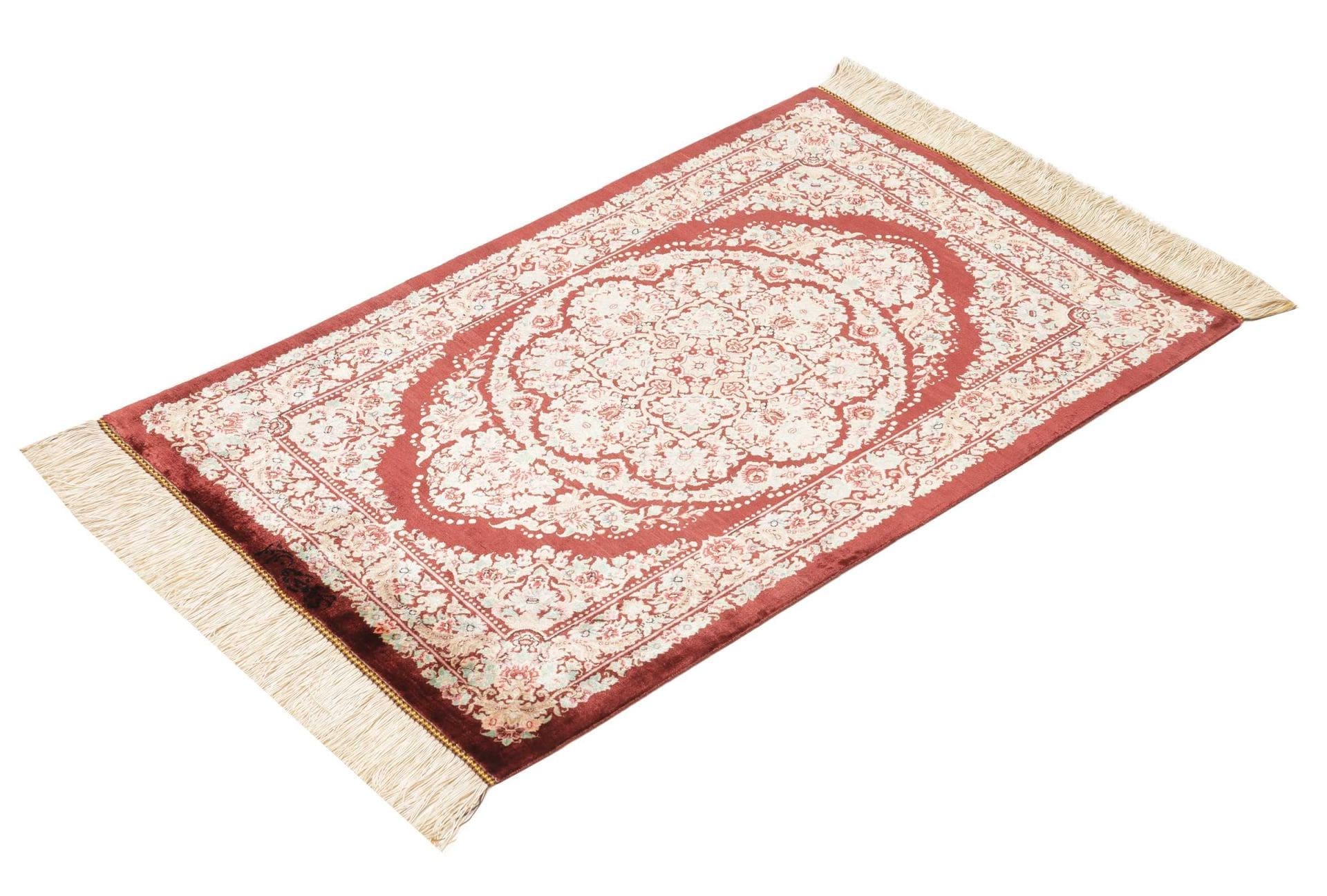 Handgeknüpfter Ghom Perserteppich, 64 × 91 cm, Seide