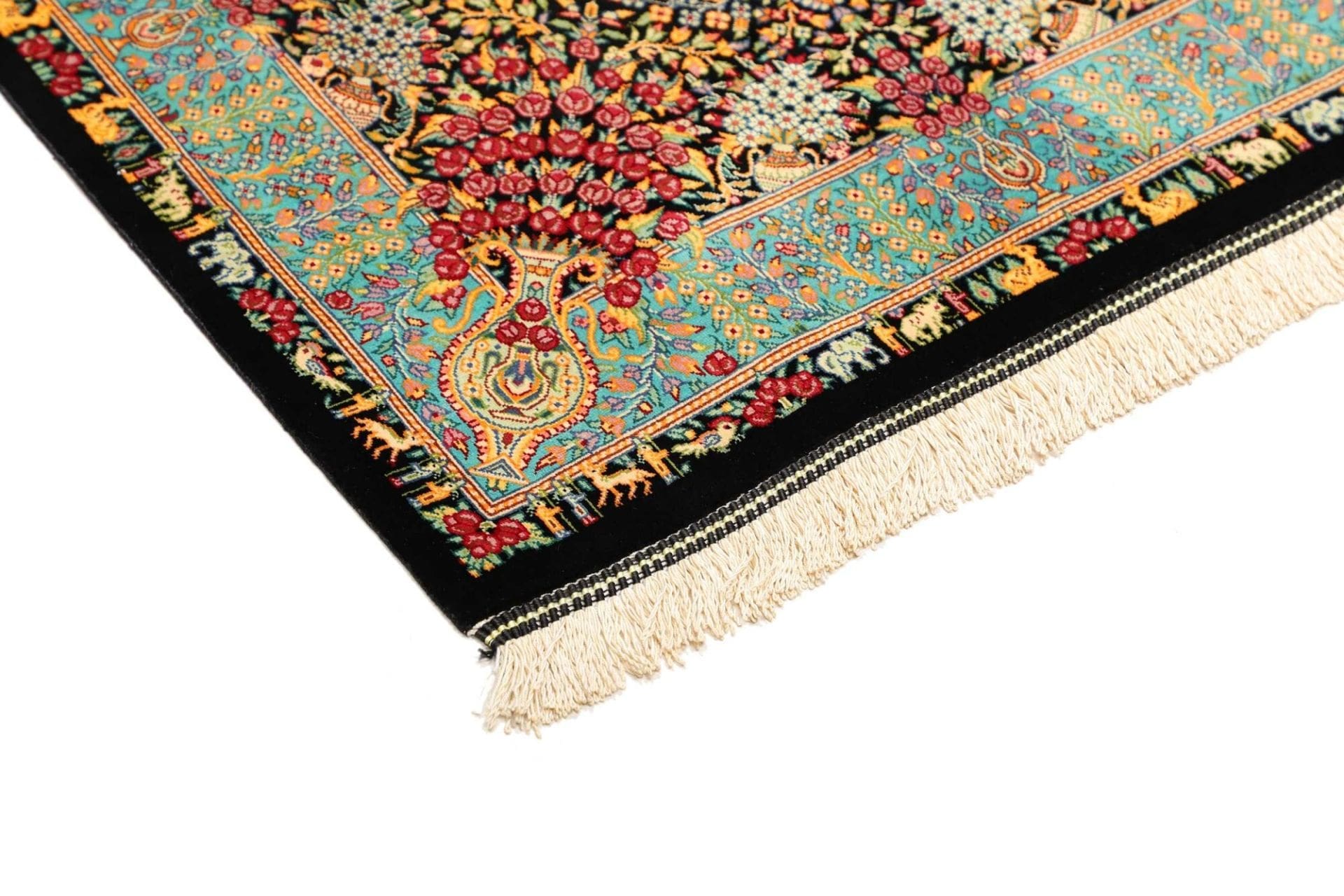 Ghom Perserteppich 63 × 91 cm aus Seide, handgeknüpft
