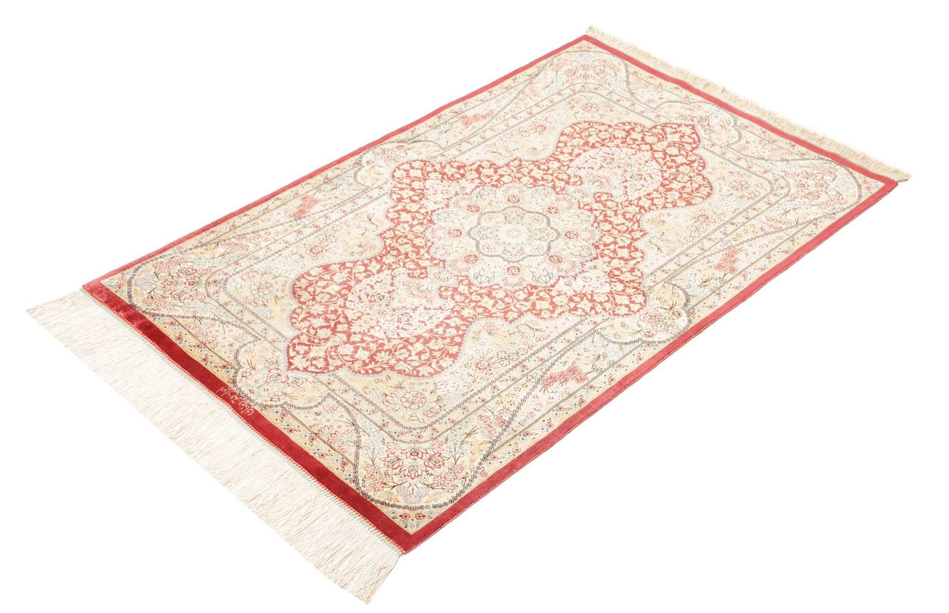 Handgeknüpfter Ghom Perserteppich, 77 × 118 cm, Seide