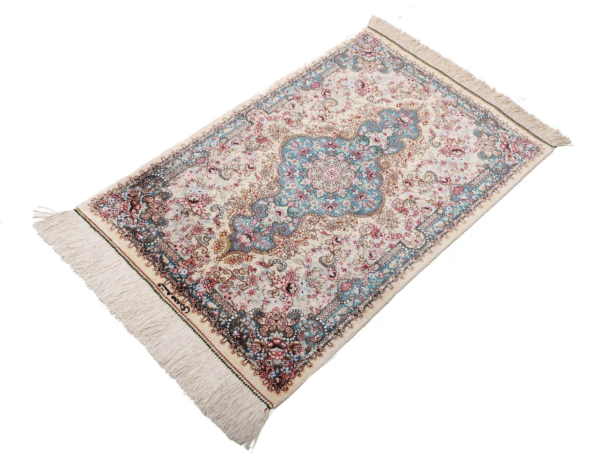 Ghom Perserteppich 62 × 90 cm aus Seide, handgeknüpft