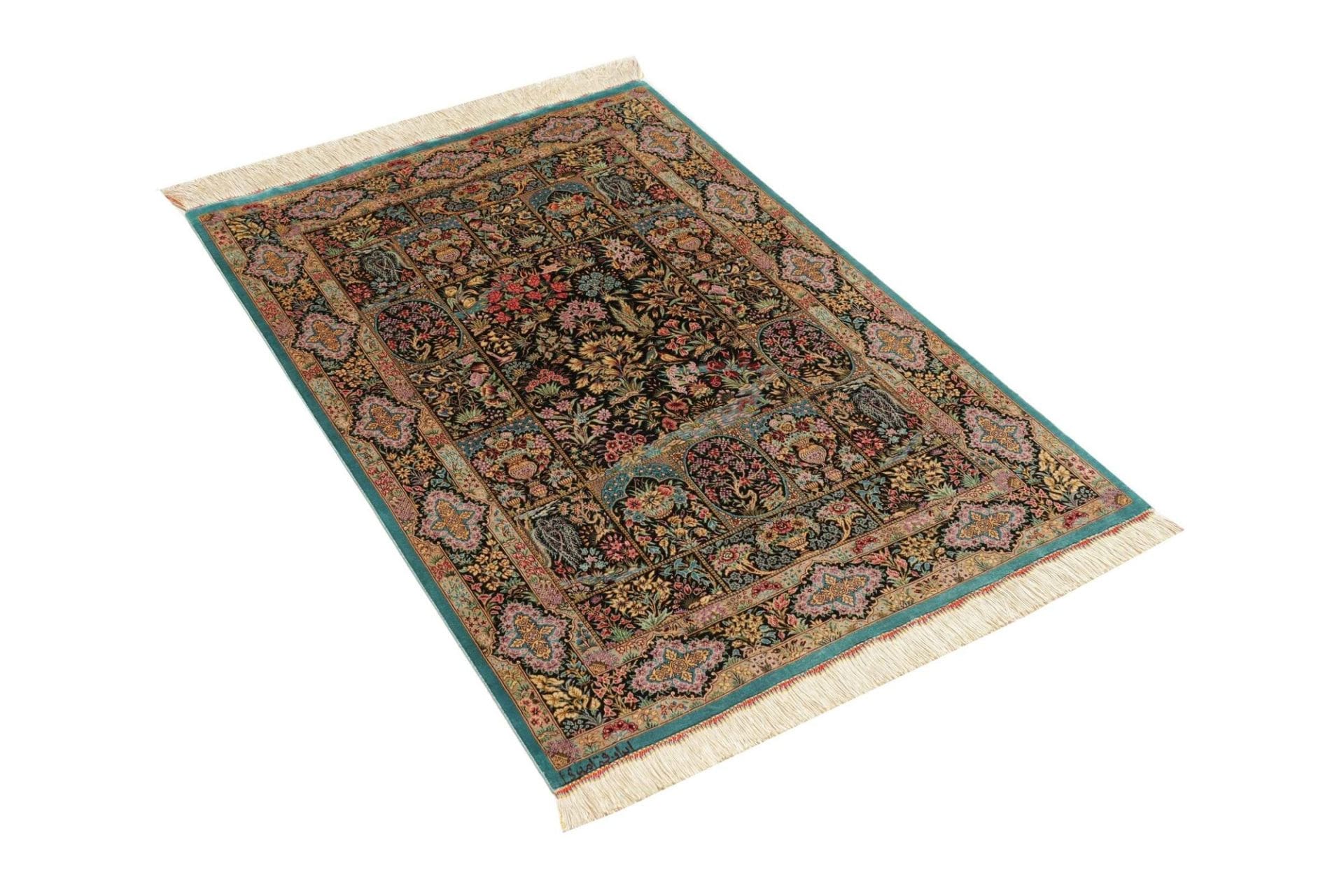 Handgeknüpfter Ghom Perserteppich, 82 × 124 cm, Seide