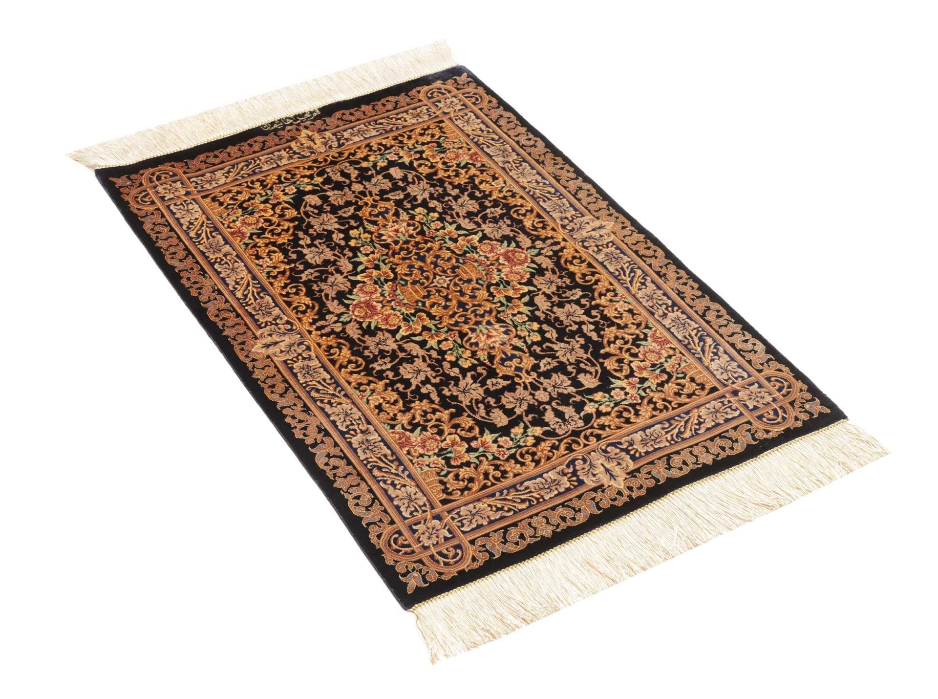 Ghom Perserteppich 63 × 90 cm aus Seide, handgeknüpft