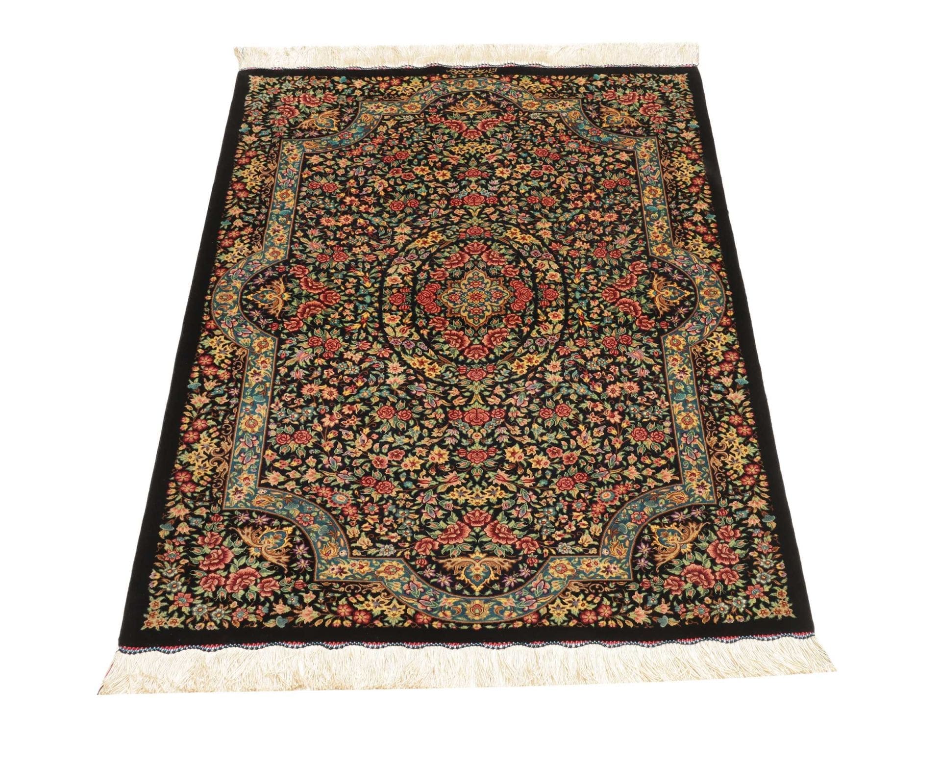 Ghom Perserteppich 81 × 120 cm aus Seide, handgeknüpft