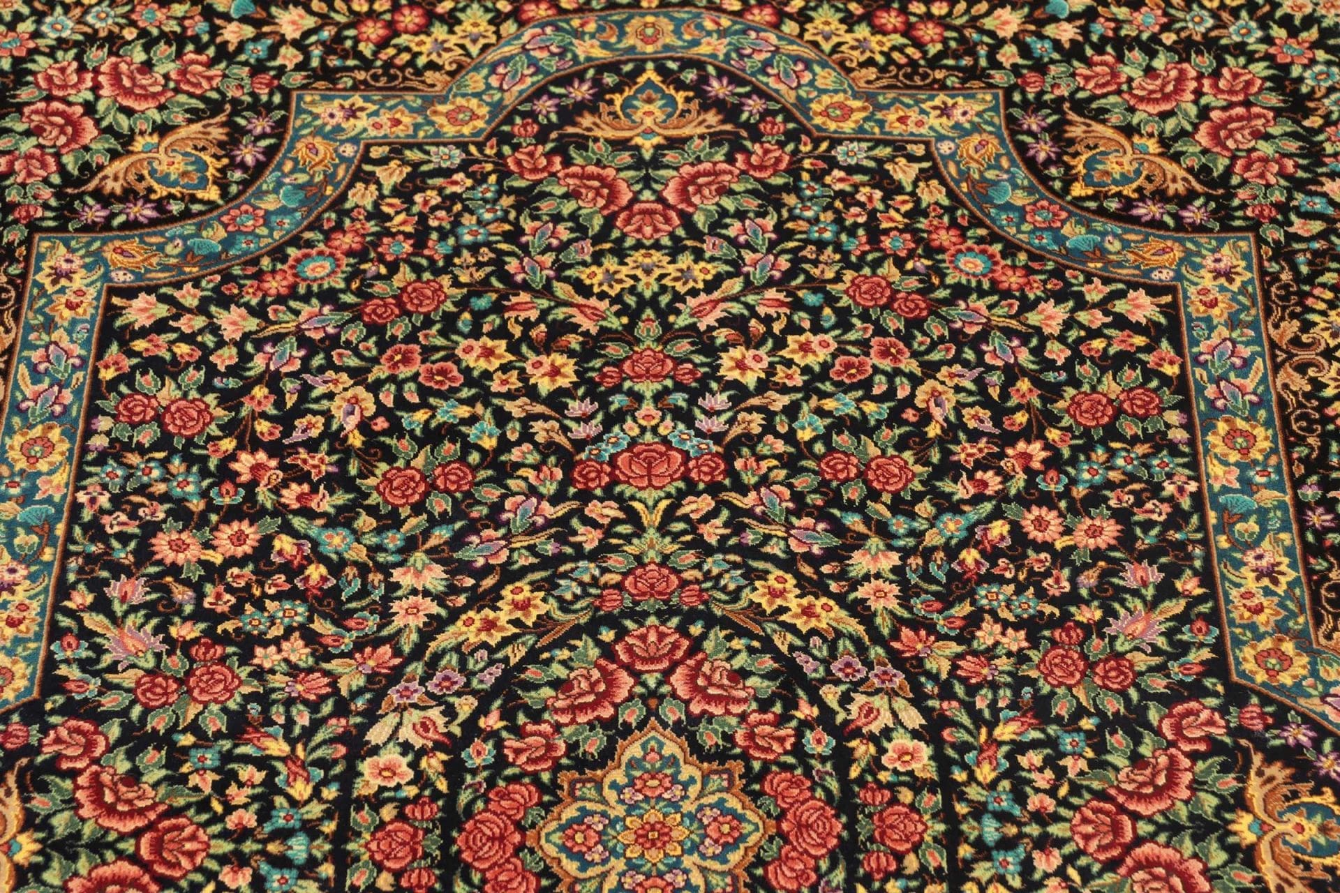 Ghom Perserteppich 81 × 120 cm aus Seide, handgeknüpft