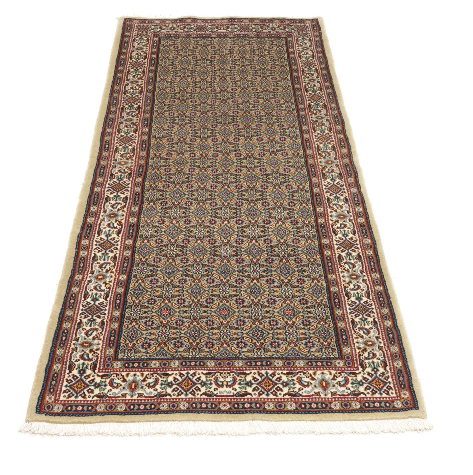 floraler-moud-teppich-81-x-198cm-aus-schurwolle-handgeknupft-perserteppich-3 Handgeknüpfter Moud Perserteppich 81 × 198 cm