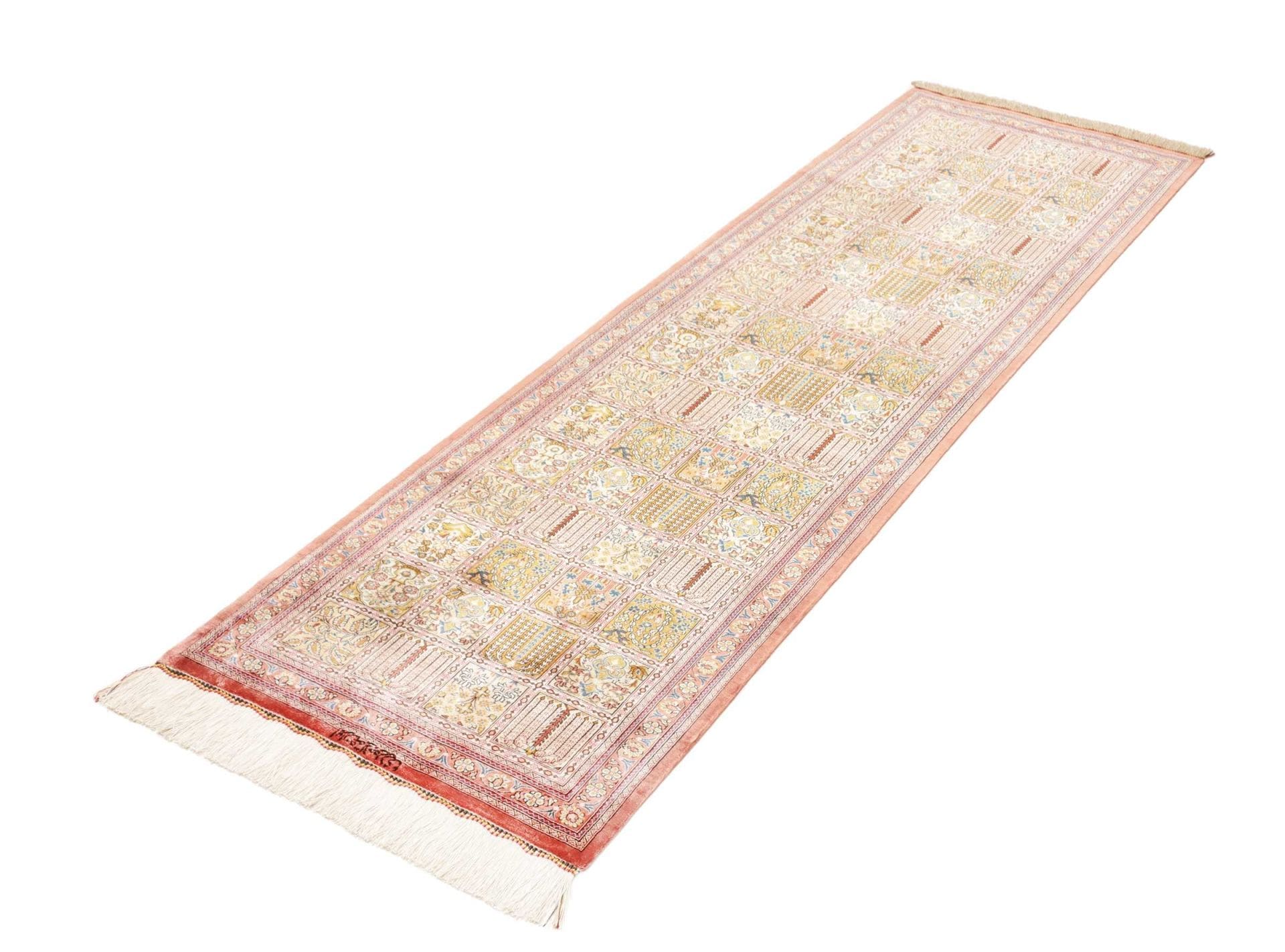 Handgeknüpfter Ghom Perserteppich, 65 × 205 cm, Seide