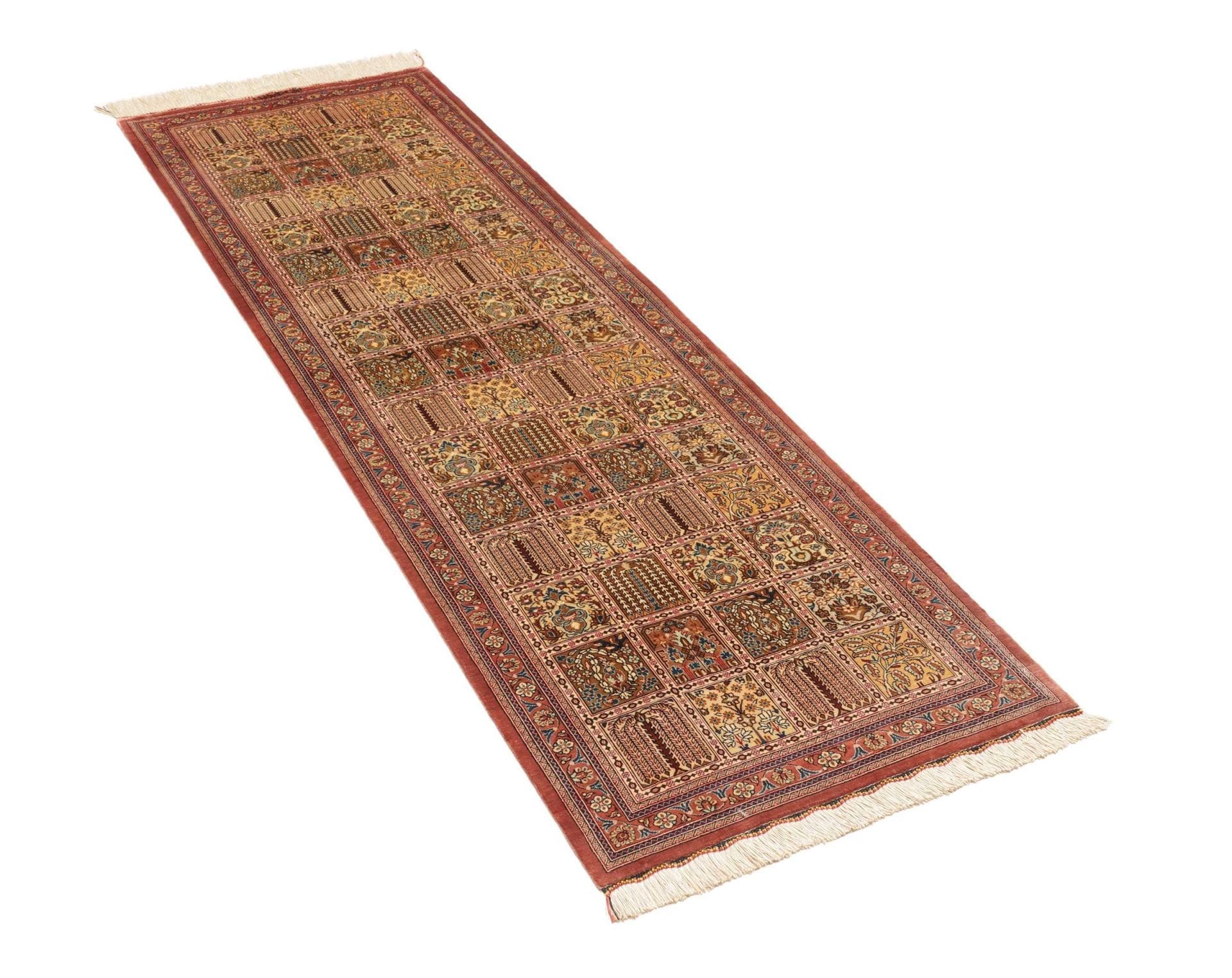 Handgeknüpfter Ghom Perserteppich, 65 × 205 cm, Seide