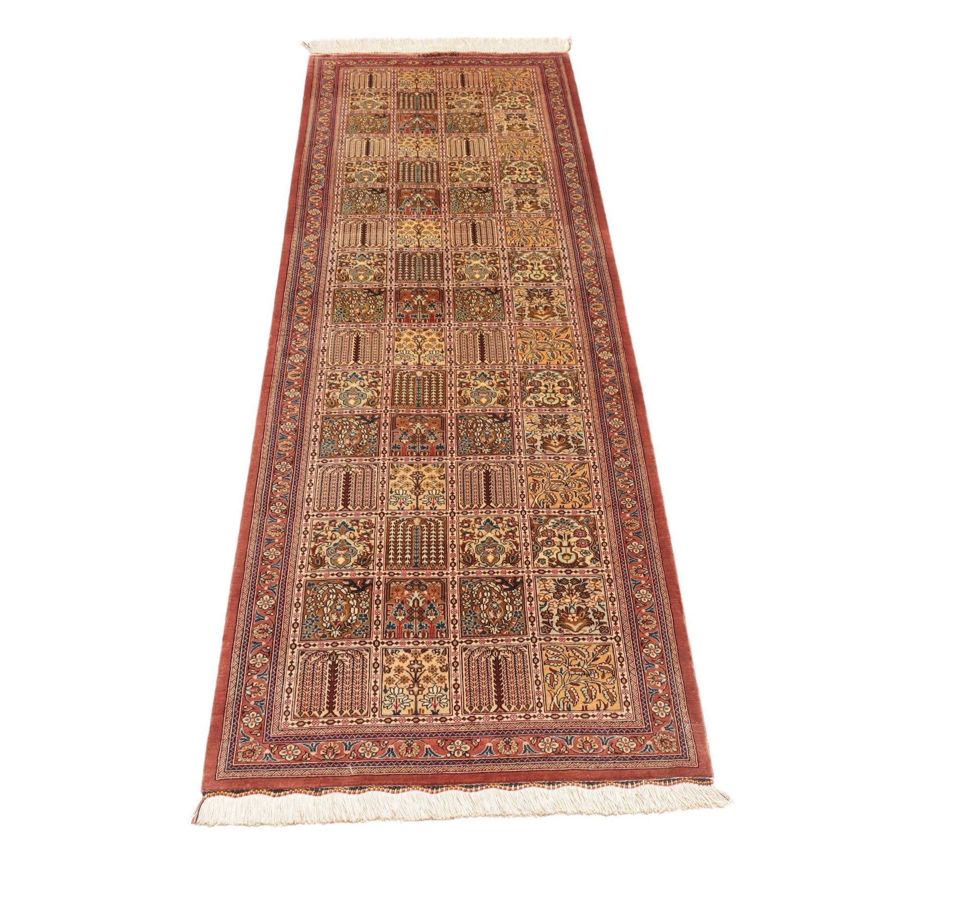 Handgeknüpfter Ghom Perserteppich, 65 × 205 cm, Seide
