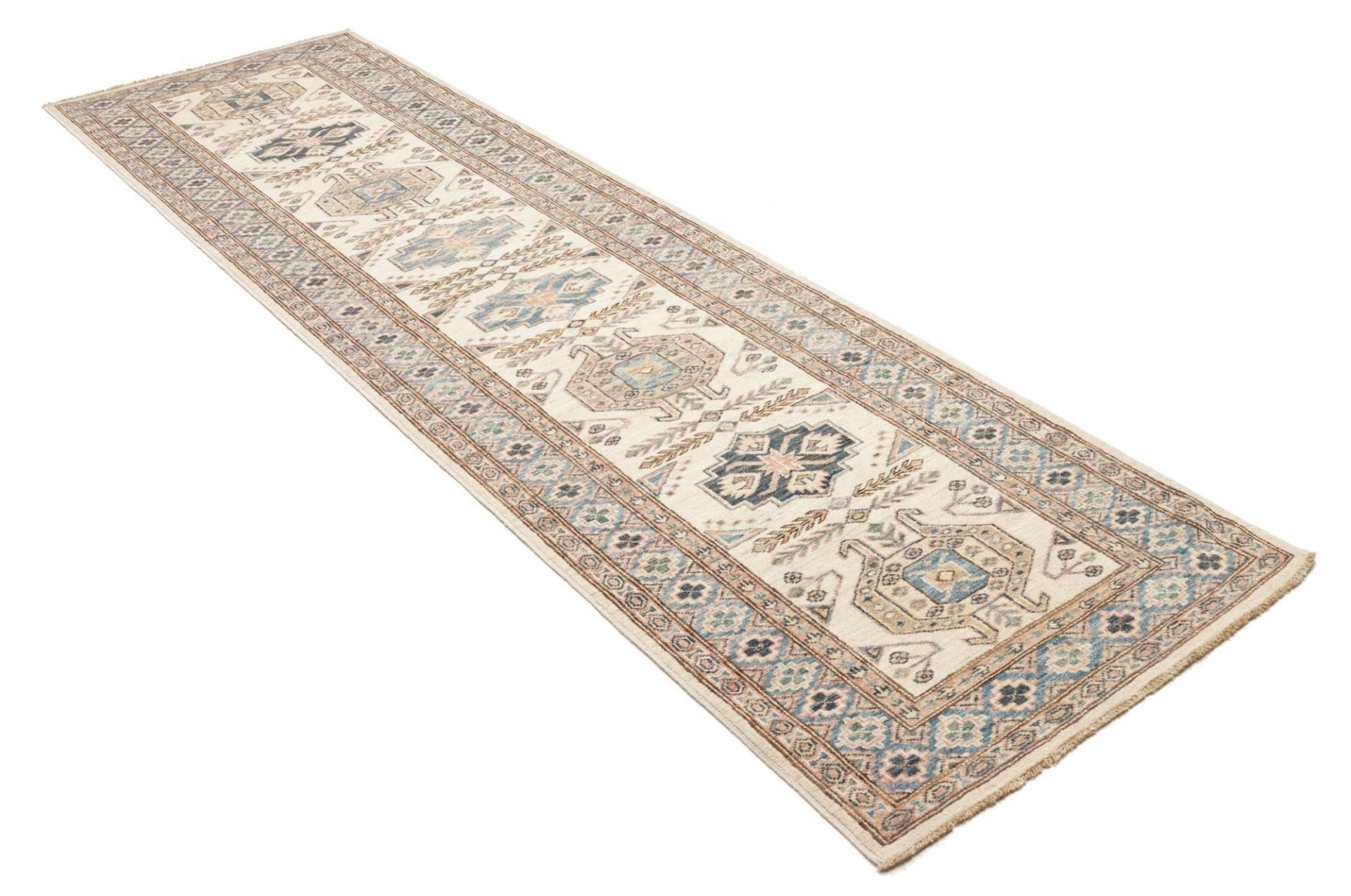 kazak-teppich-88-x-303-cm-geometrische-muster-handgeknupft-2 Handgeknüpfter Kazak Orientteppich, 88 × 303 cm, Wolle