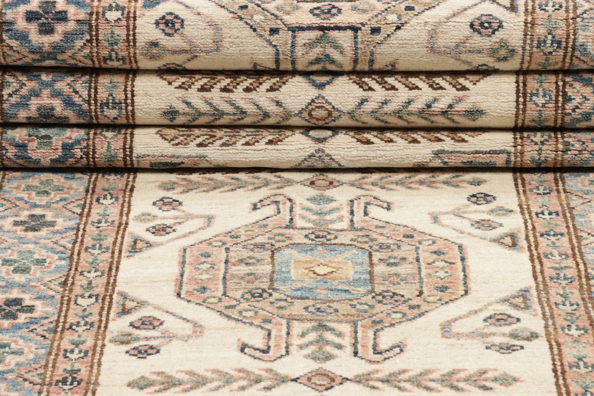 kazak-teppich-88-x-303-cm-geometrische-muster-handgeknupft-8 Handgeknüpfter Kazak Orientteppich, 88 × 303 cm, Wolle