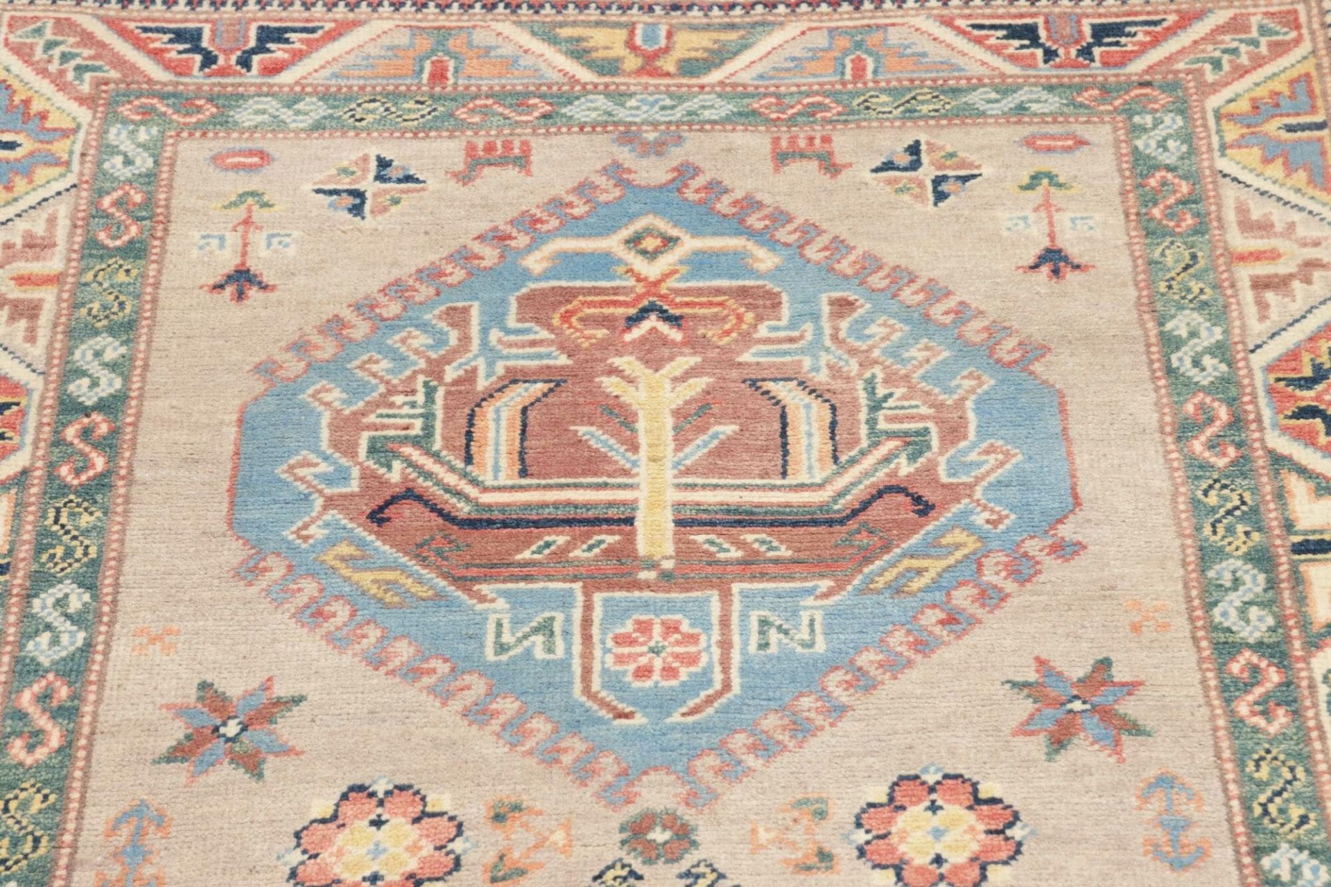 kazak-teppich-89-x-307cm-schurwolle-geometrisches-muster-handgeknupft-6 Handgeknüpfter Kazak Orientteppich 89 × 307 cm