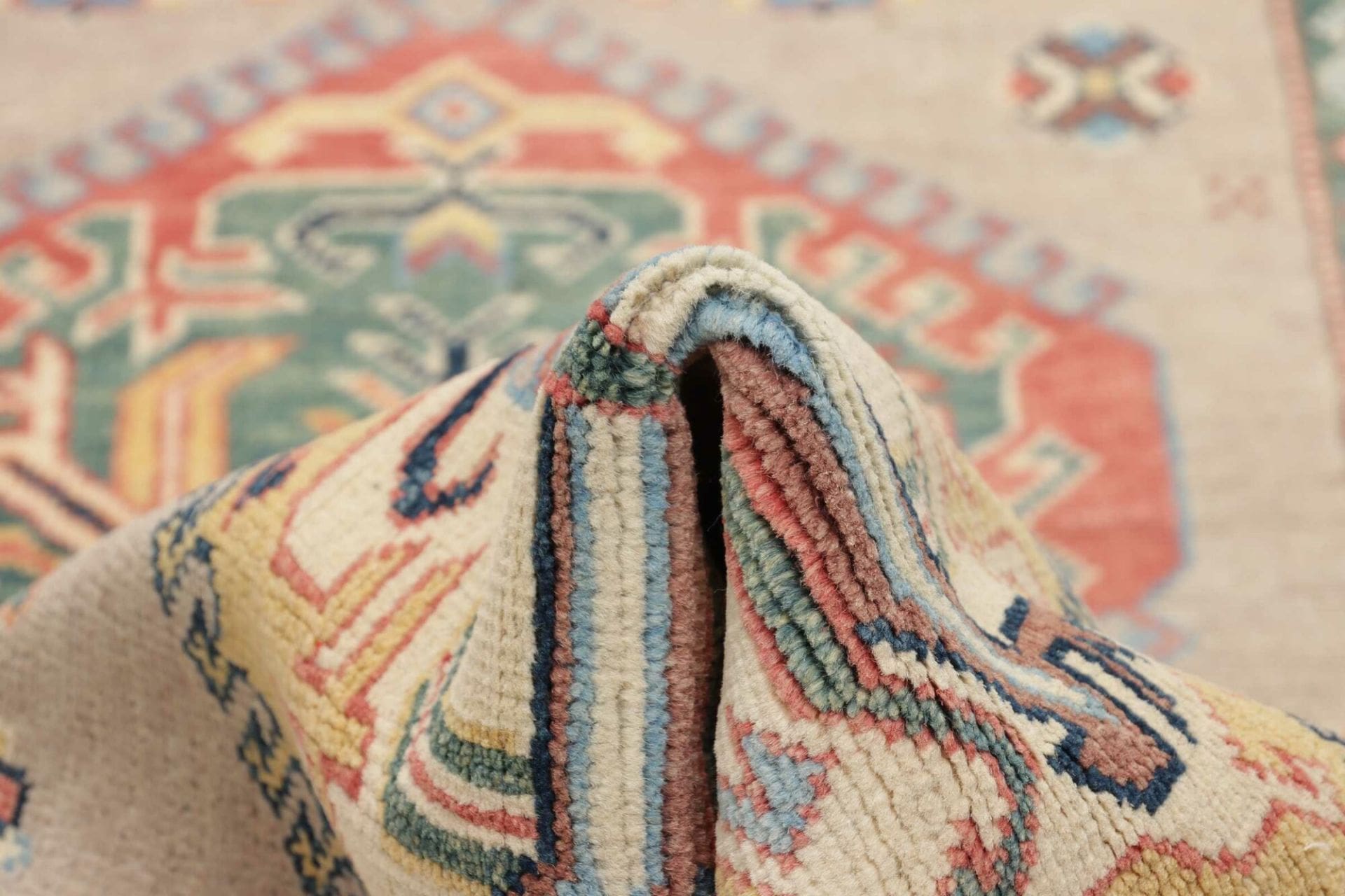 kazak-teppich-89-x-307cm-schurwolle-geometrisches-muster-handgeknupft-7 Handgeknüpfter Kazak Orientteppich 89 × 307 cm