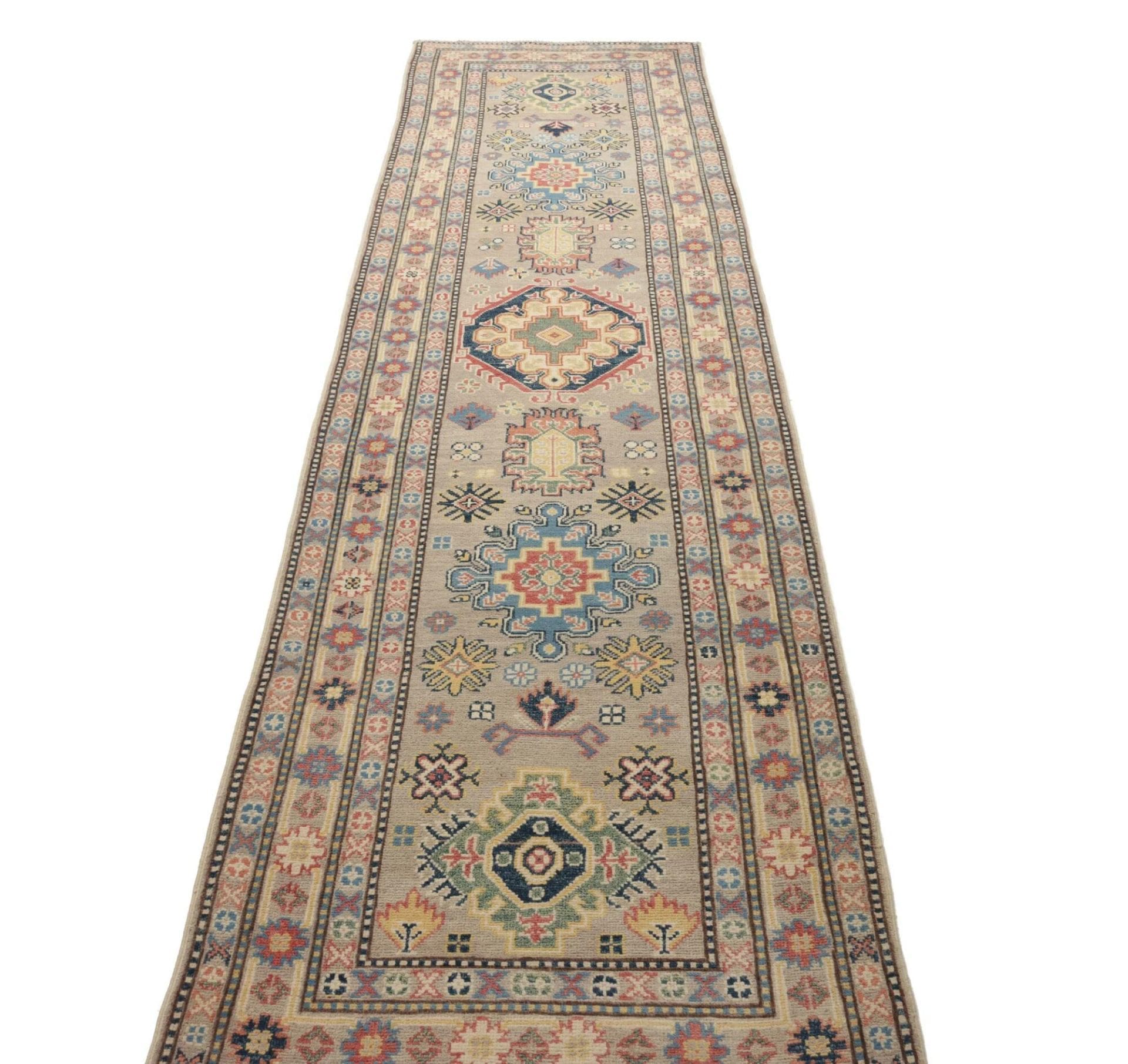 kazak-orientteppich-84-x-309cm-handgeknupft-geometrische-muster-3 Kazak Orientteppich 84 × 309 cm aus Wolle, handgeknüpft