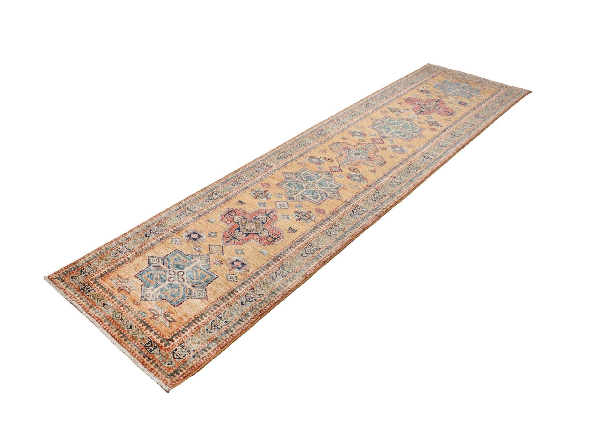 kazak-teppich-81-x-306-cm-geometrische-muster-handgeknupft-1 Handgeknüpfter Kazak Orientteppich, 81 × 306 cm, Wolle