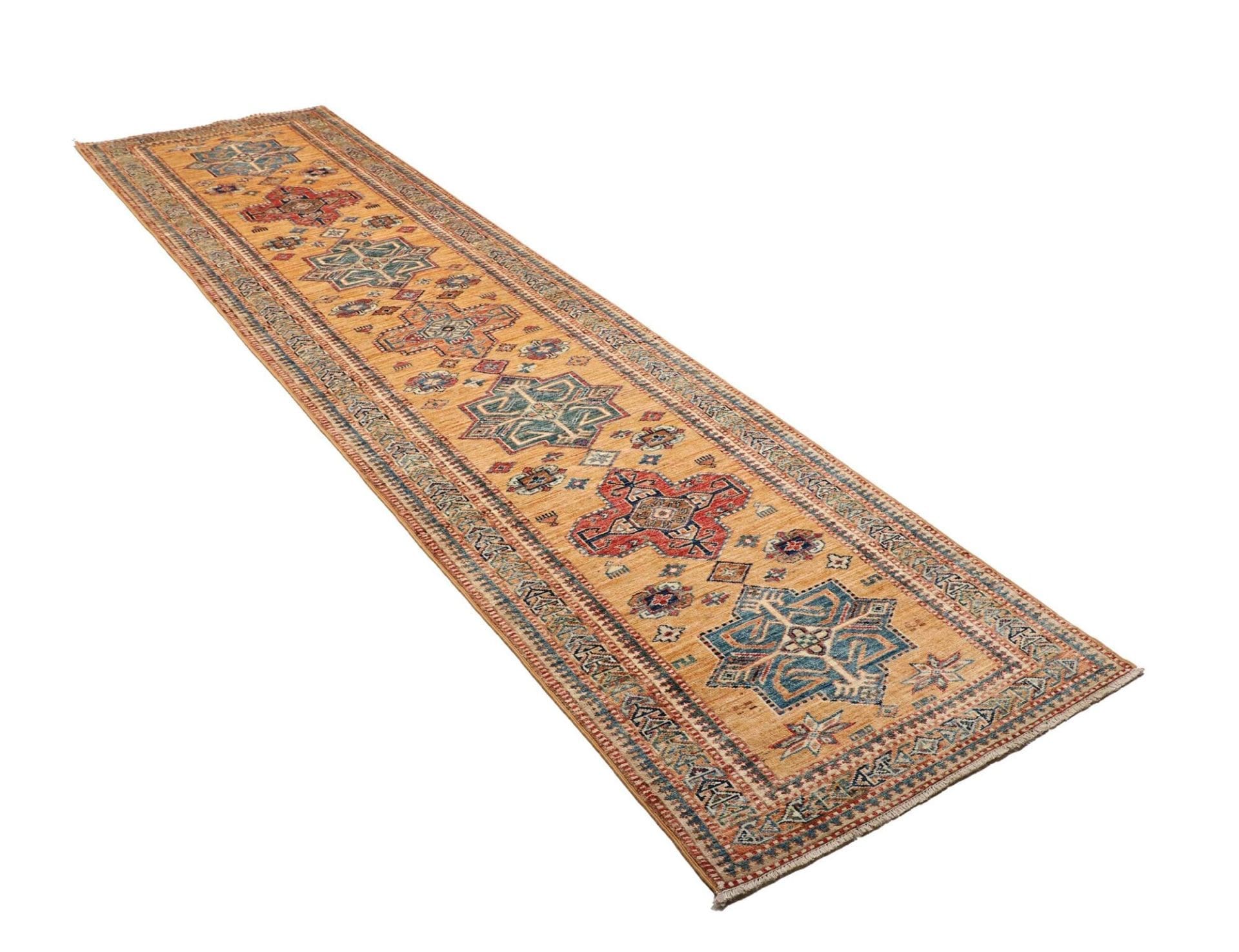 kazak-teppich-81-x-306-cm-geometrische-muster-handgeknupft-2 Handgeknüpfter Kazak Orientteppich, 81 × 306 cm, Wolle