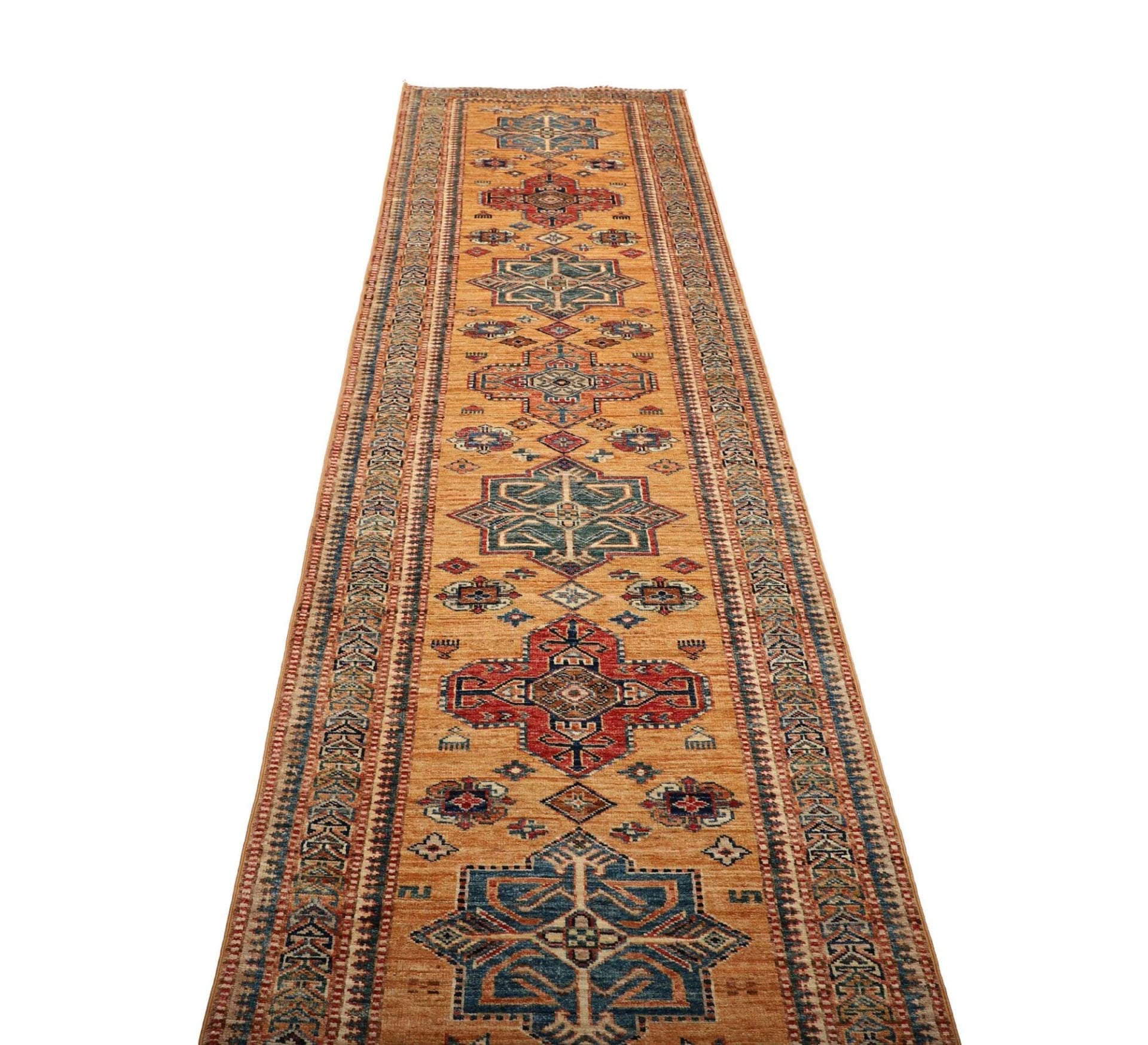 kazak-teppich-81-x-306-cm-geometrische-muster-handgeknupft-3 Handgeknüpfter Kazak Orientteppich, 81 × 306 cm, Wolle