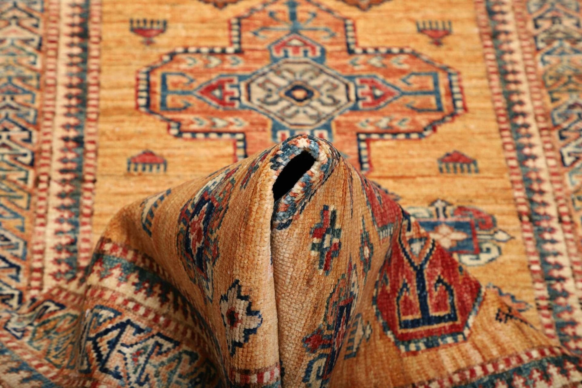 kazak-teppich-81-x-306-cm-geometrische-muster-handgeknupft-6 Handgeknüpfter Kazak Orientteppich, 81 × 306 cm, Wolle