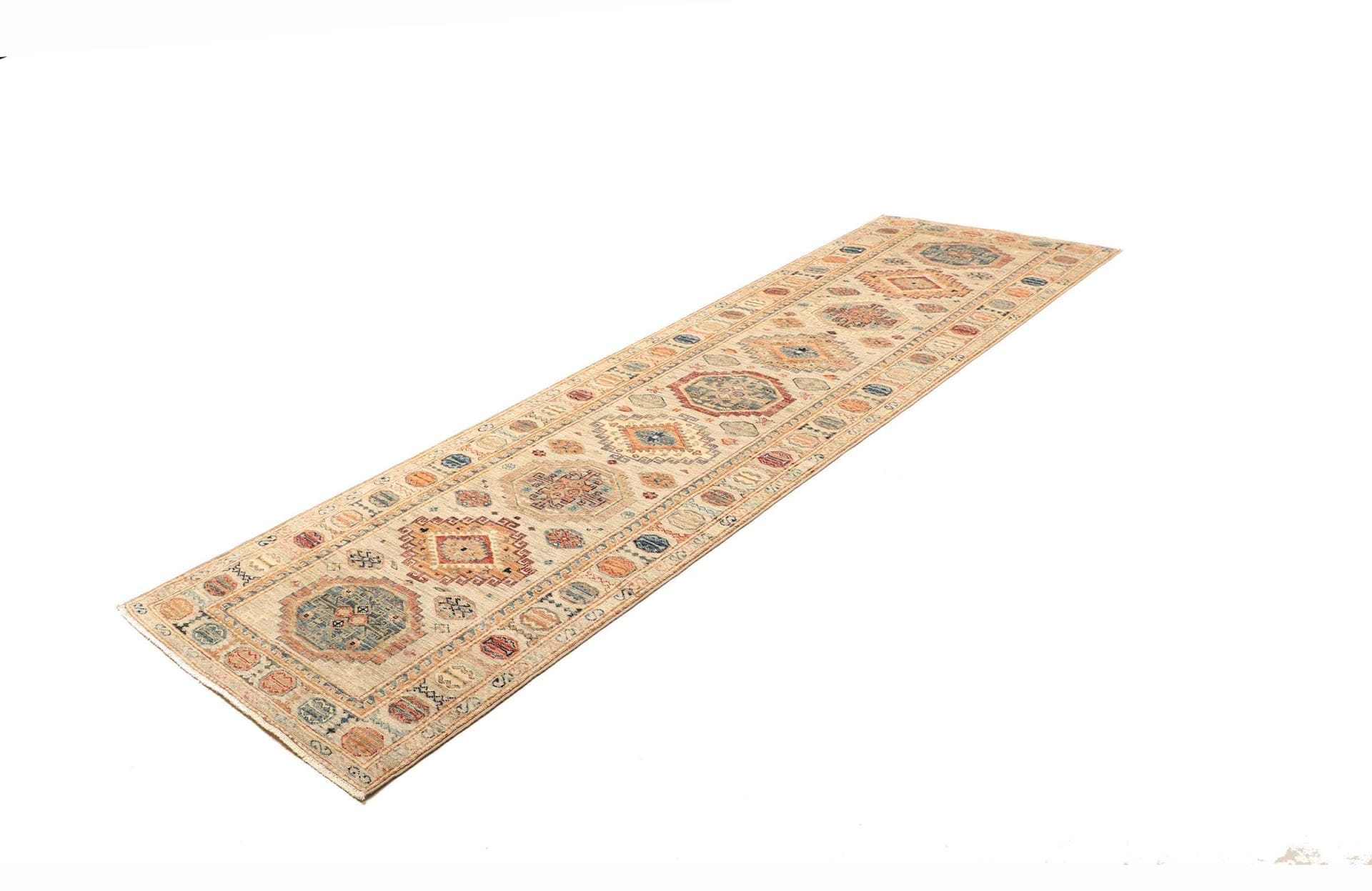 kazak-teppich-84-x-291cm-geometrisches-muster-schurwolle-handgeknupft-1 Handgeknüpfter Kazak Orientteppich, 84 × 291 cm, Wolle