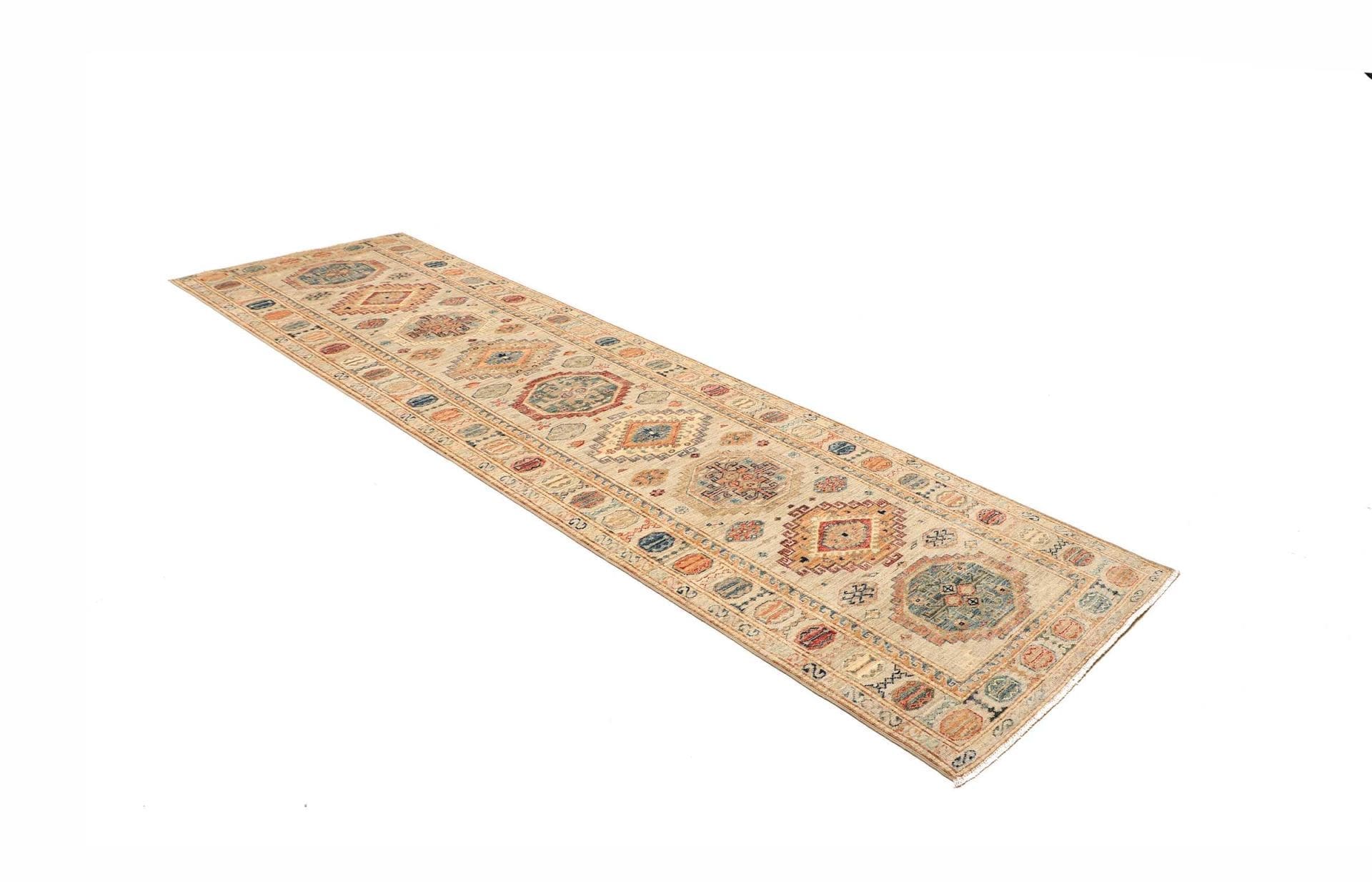 kazak-teppich-84-x-291cm-geometrisches-muster-schurwolle-handgeknupft-2 Handgeknüpfter Kazak Orientteppich, 84 × 291 cm, Wolle