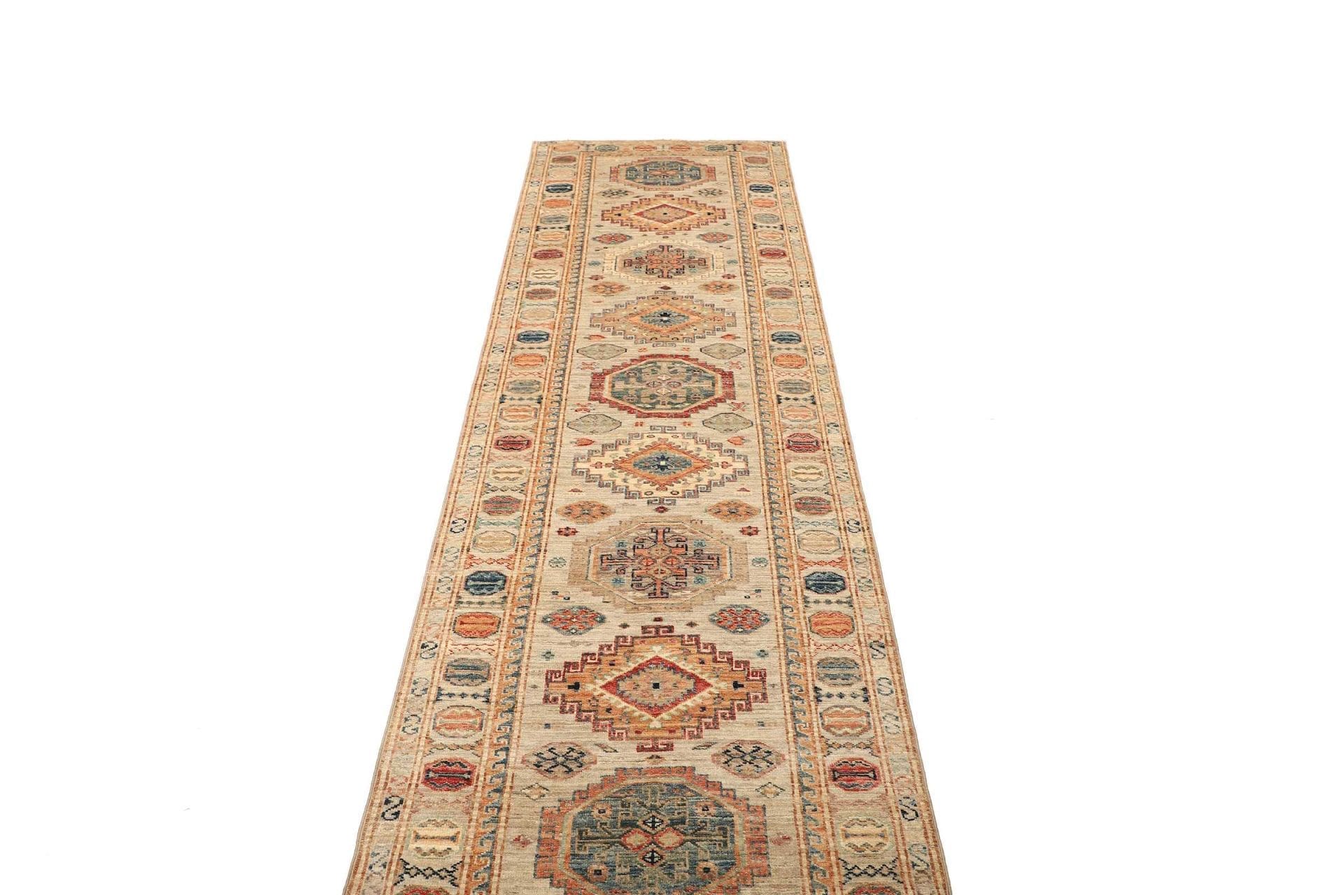 kazak-teppich-84-x-291cm-geometrisches-muster-schurwolle-handgeknupft-3 Handgeknüpfter Kazak Orientteppich, 84 × 291 cm, Wolle
