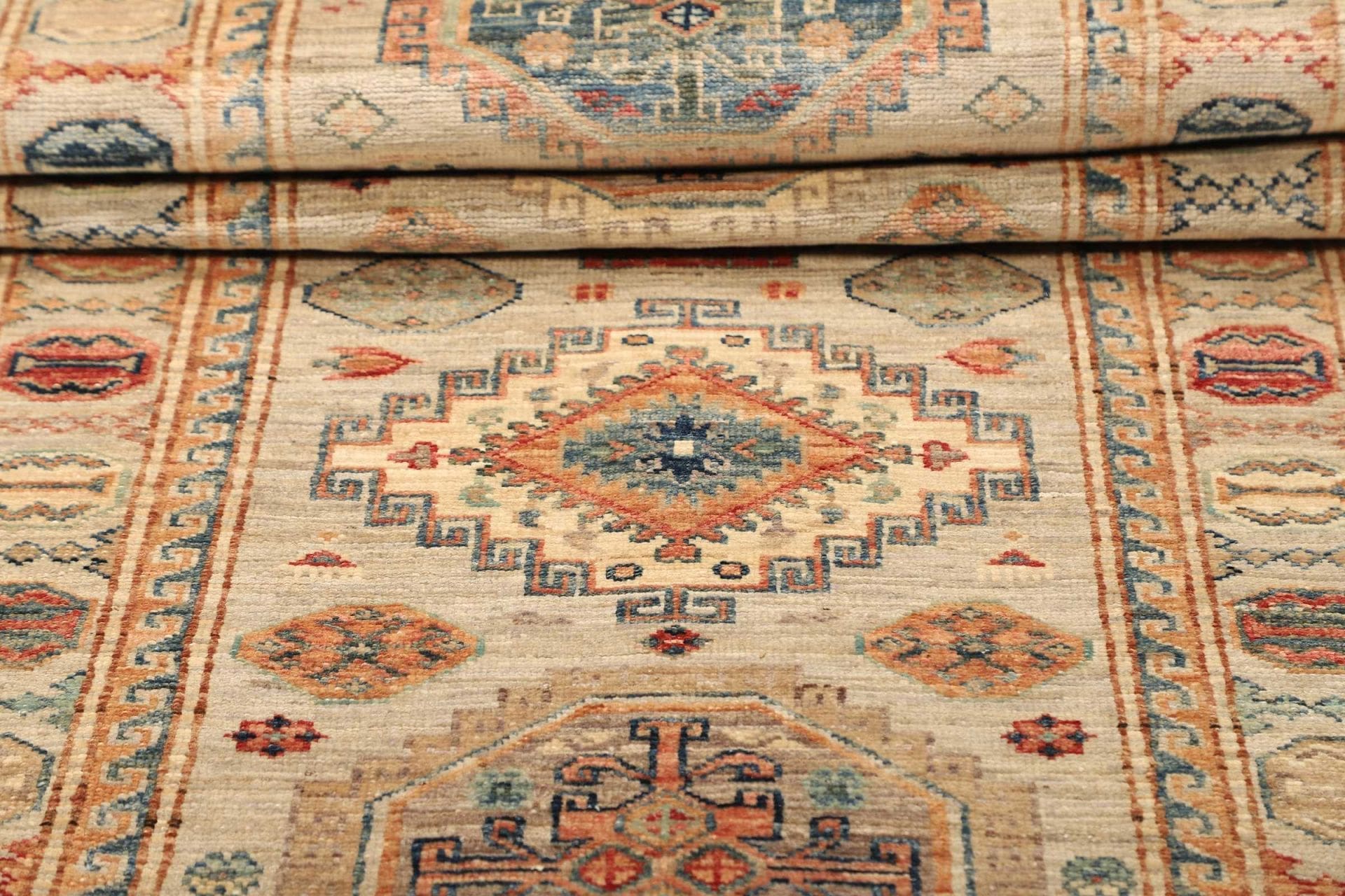 kazak-teppich-84-x-291cm-geometrisches-muster-schurwolle-handgeknupft-8 Handgeknüpfter Kazak Orientteppich, 84 × 291 cm, Wolle