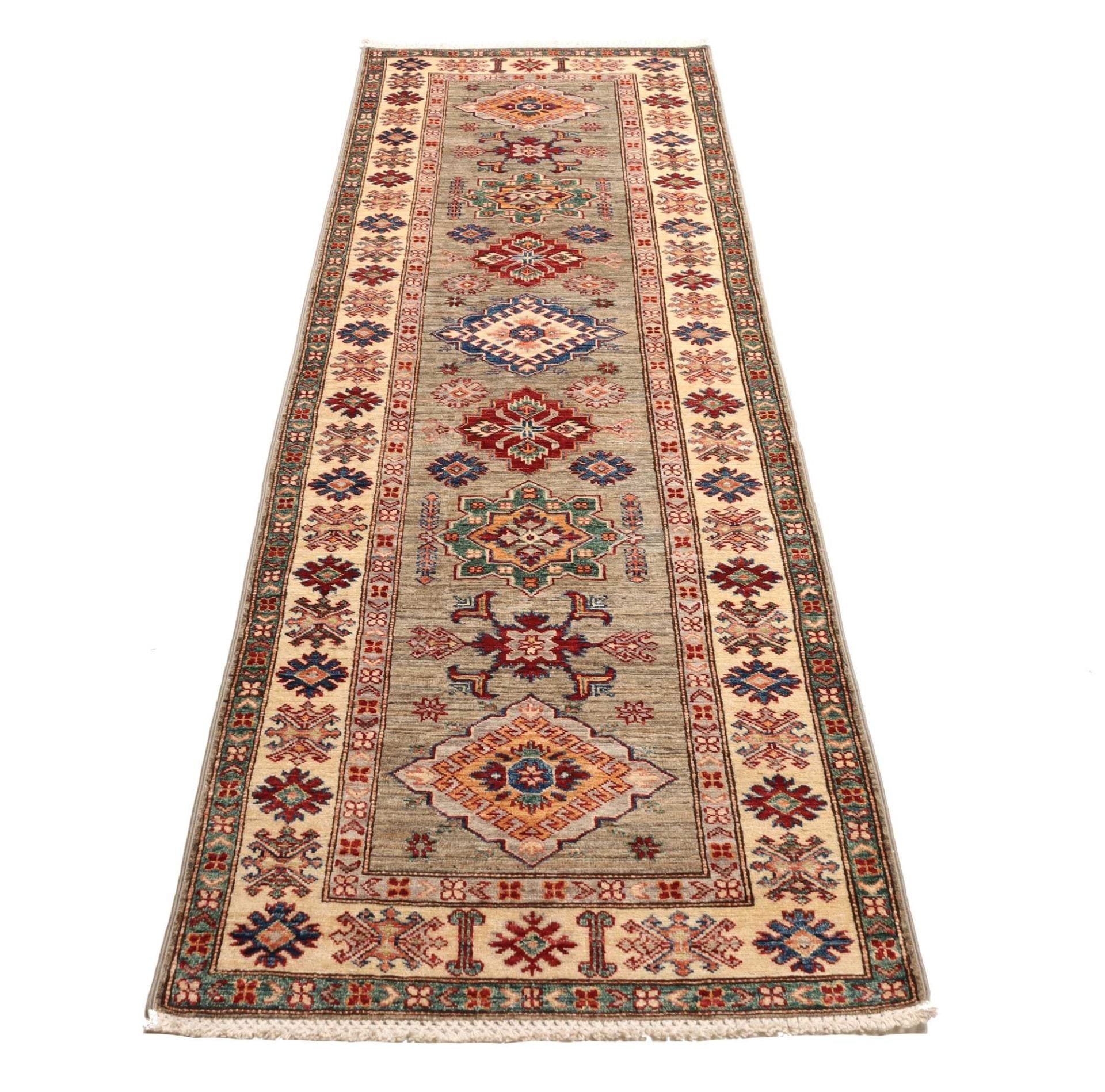 kazak-teppich-83-x-259-cm-geometrisches-muster-handgeknupft-3 Kazak Orientteppich aus Pakistan, 83 × 259 cm
