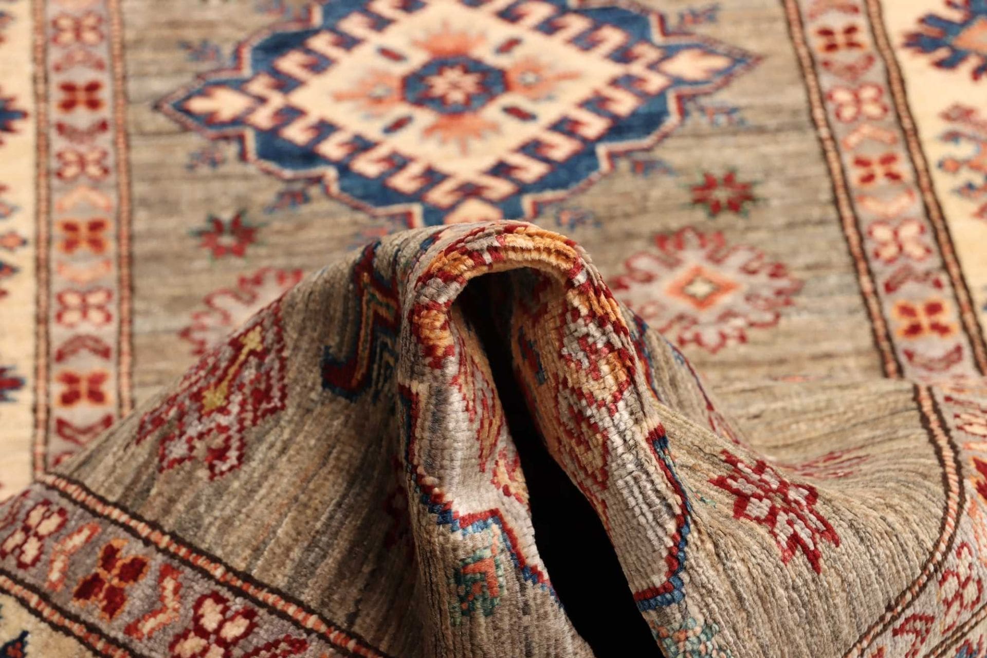 kazak-teppich-83-x-259-cm-geometrisches-muster-handgeknupft-8 Kazak Orientteppich aus Pakistan, 83 × 259 cm