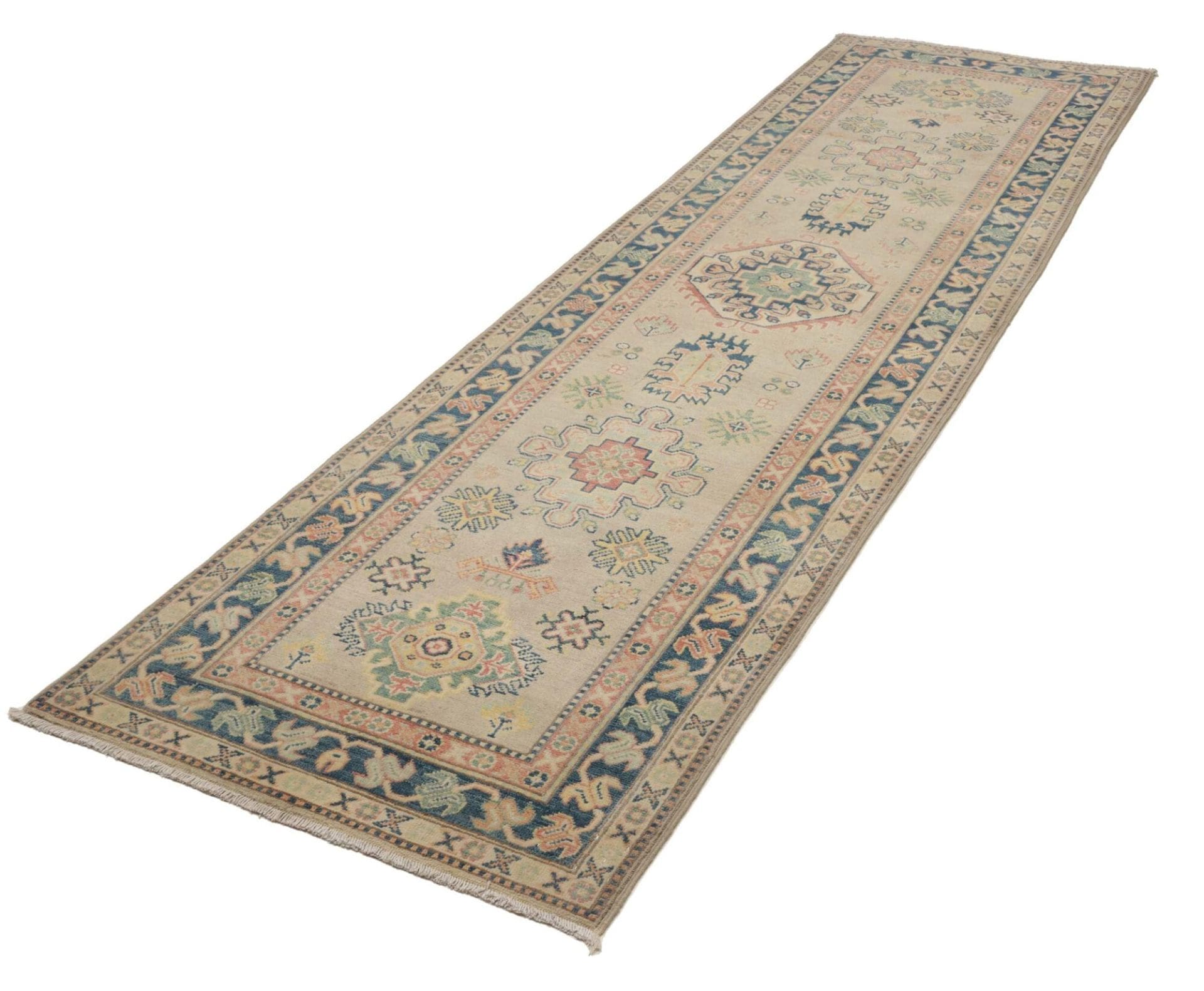 kazak-orientteppich-88-x-287-cm-geometrisches-muster-handgeknupft-1 Handgeknüpfter Kazak Orientteppich 88 × 287 cm