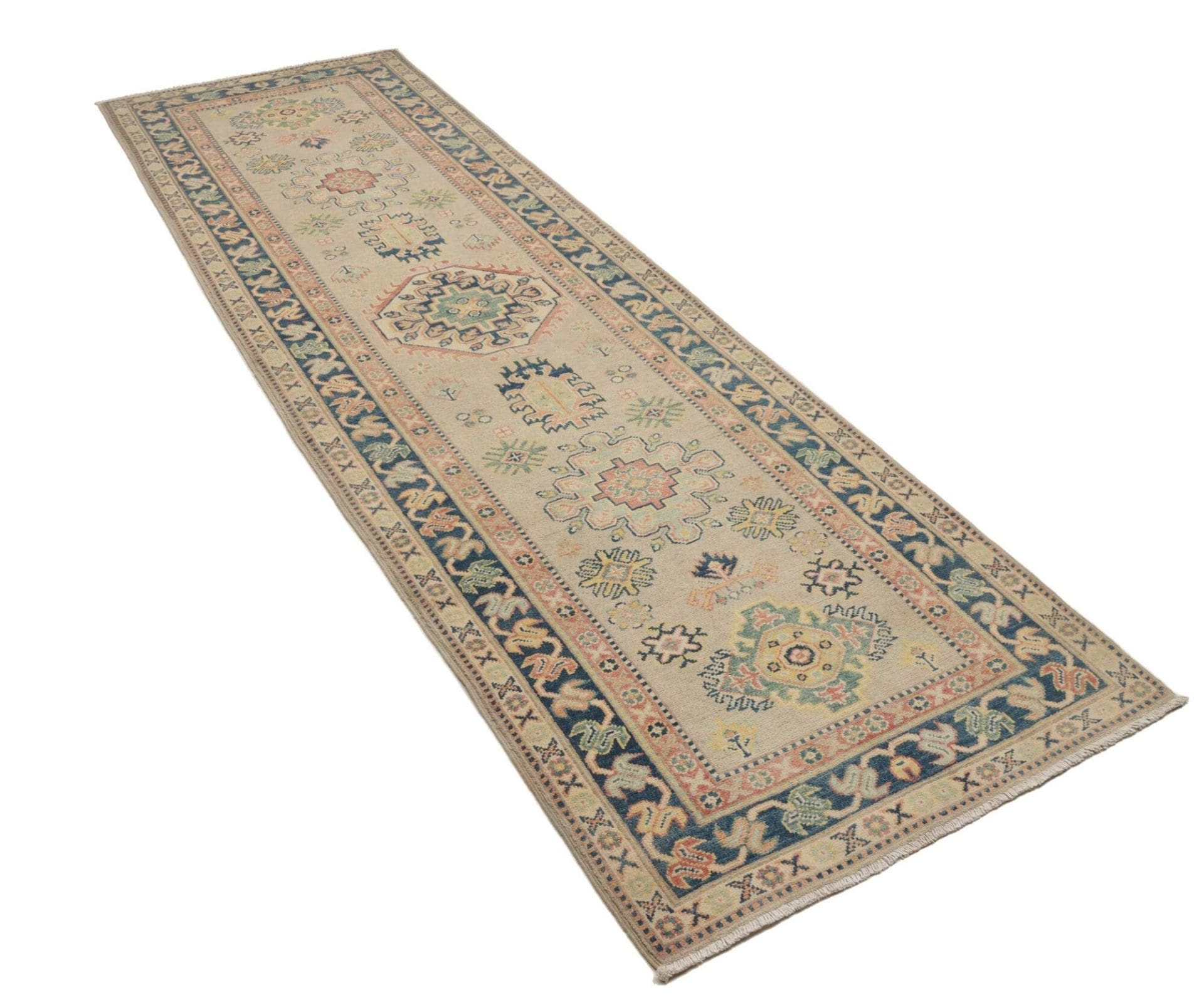 kazak-orientteppich-88-x-287-cm-geometrisches-muster-handgeknupft-2 Handgeknüpfter Kazak Orientteppich 88 × 287 cm