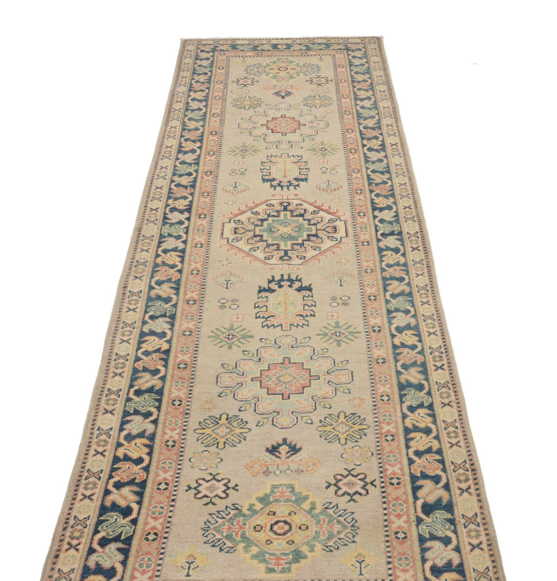 kazak-orientteppich-88-x-287-cm-geometrisches-muster-handgeknupft-3 Handgeknüpfter Kazak Orientteppich 88 × 287 cm
