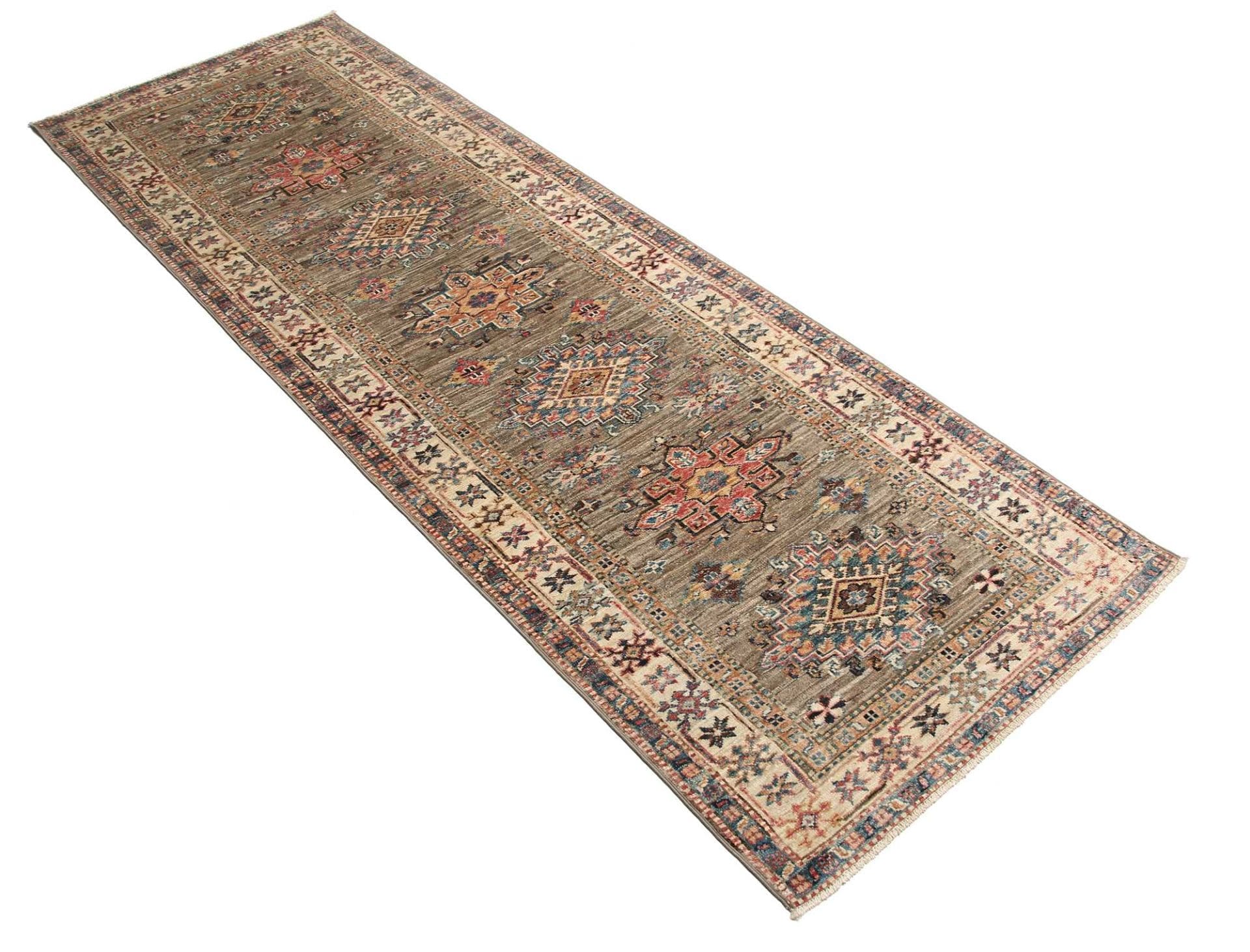 kazak-teppich-83-x-243-cm-geometrisches-muster-handgeknupft-2 Handgeknüpfter Kazak Orientteppich 83 × 243 cm