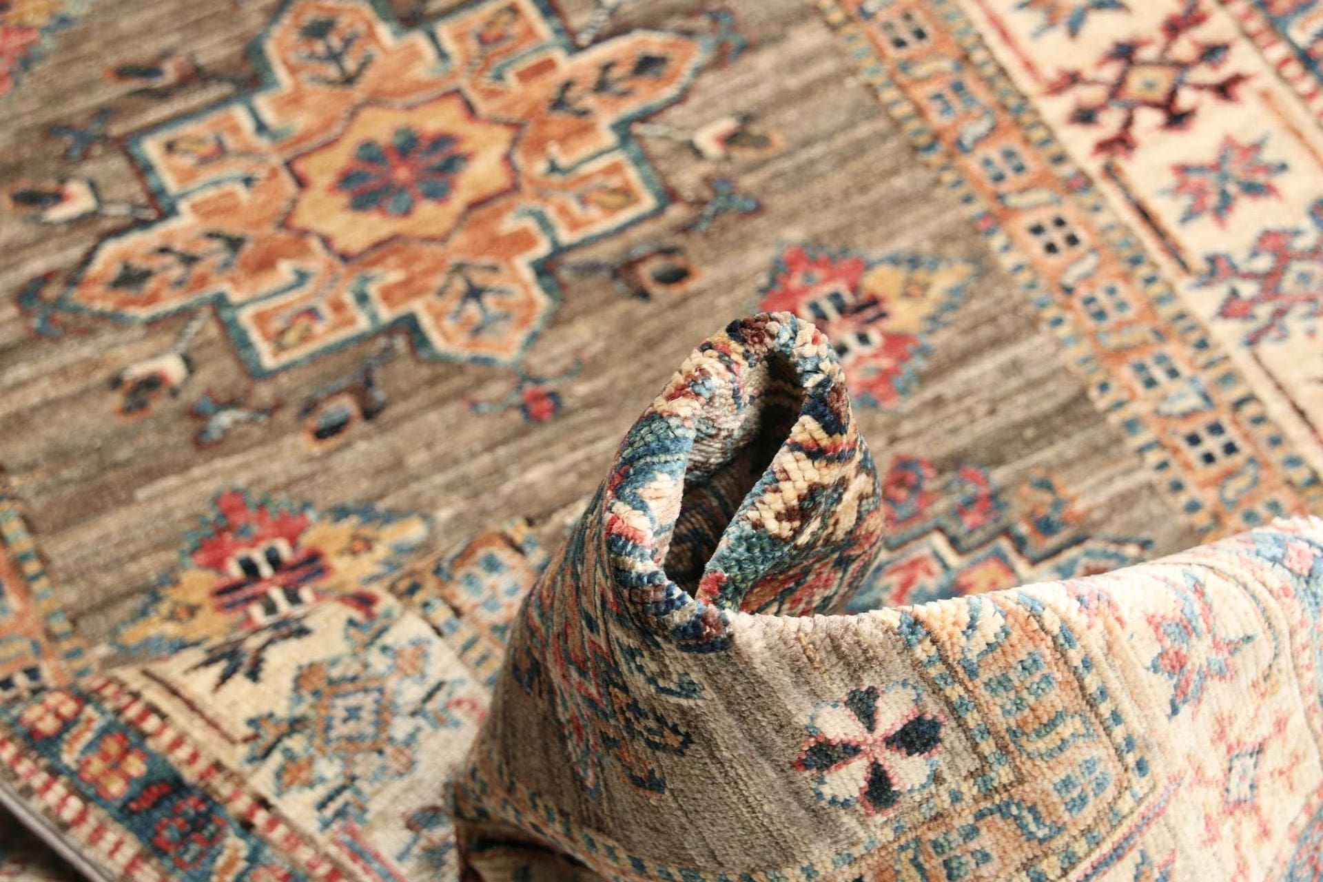 kazak-teppich-83-x-243-cm-geometrisches-muster-handgeknupft-7 Handgeknüpfter Kazak Orientteppich 83 × 243 cm