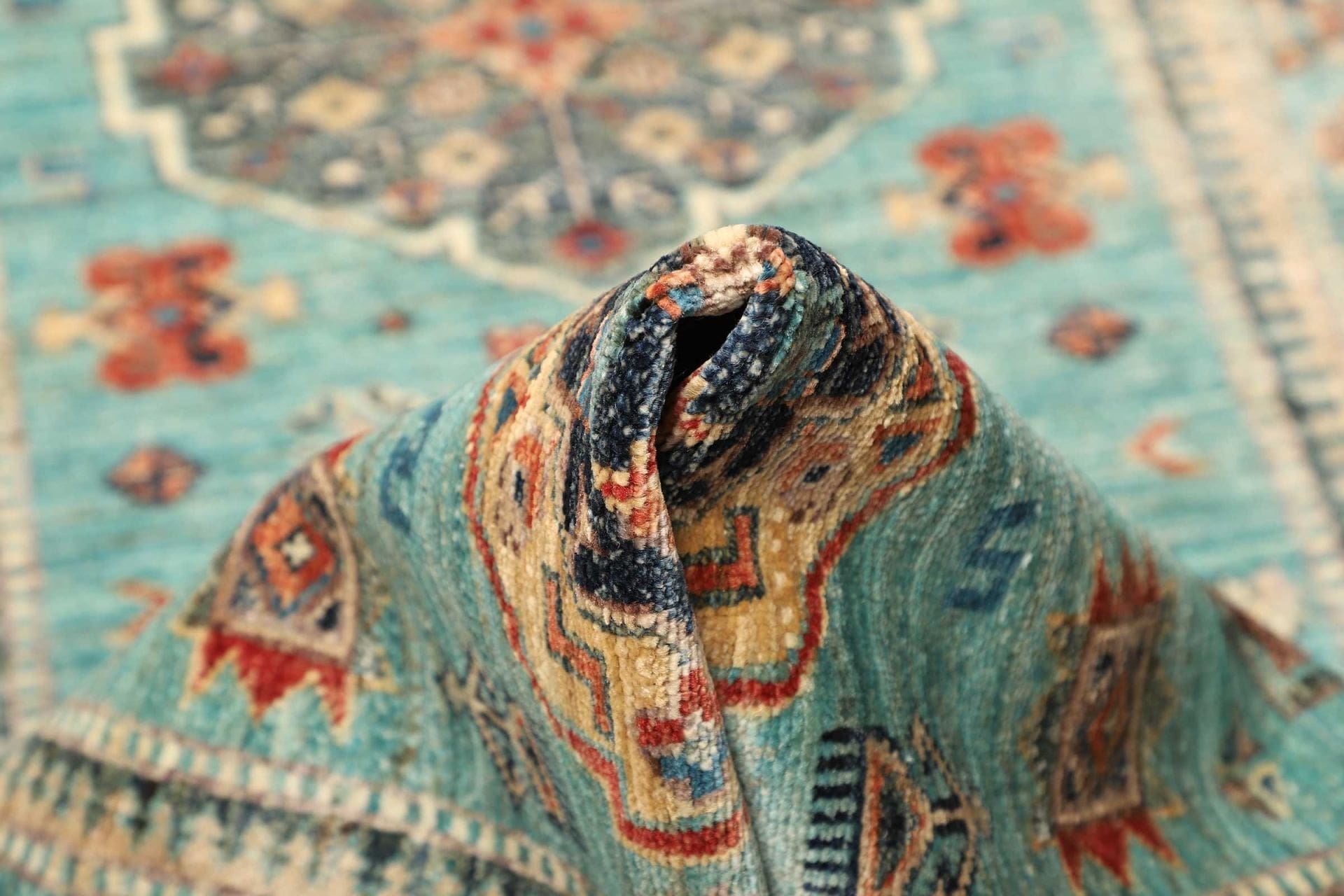kazak-orientteppich-86-x-250cm-geometrisches-muster-handgeknupft-7 Kazak Orientteppich 86 × 250 cm aus Wolle, handgeknüpft