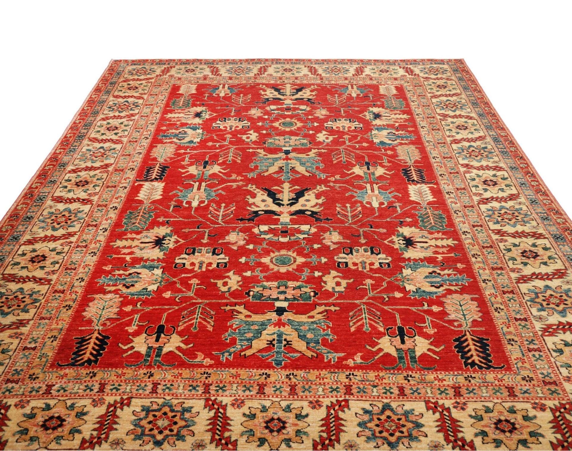 kazak-teppich-254-x-303-cm-geometrisches-muster-handgeknupft-3 Handgeknüpfter Kazak Orientteppich 254 × 303 cm