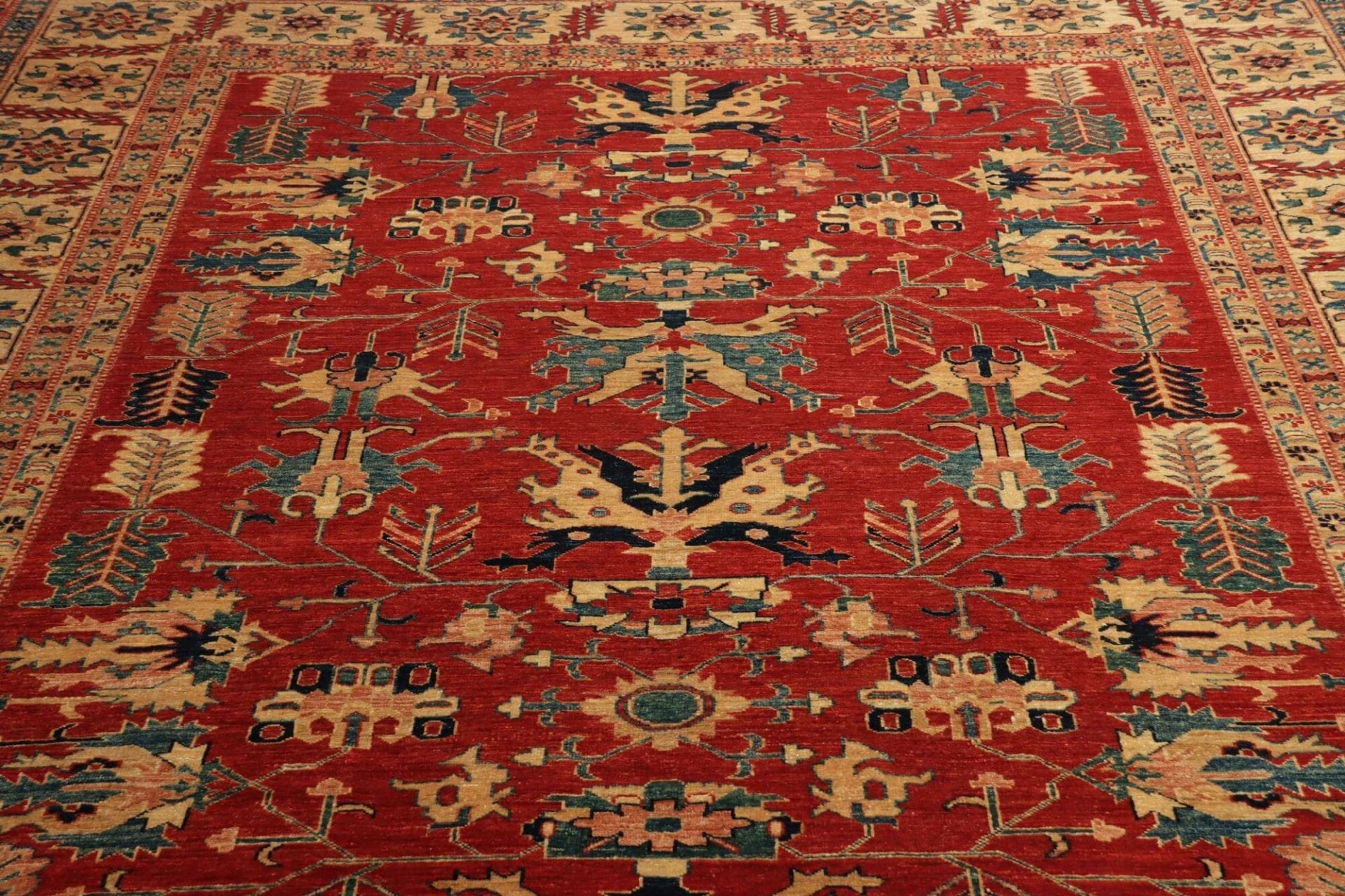 kazak-teppich-254-x-303-cm-geometrisches-muster-handgeknupft-8 Handgeknüpfter Kazak Orientteppich 254 × 303 cm