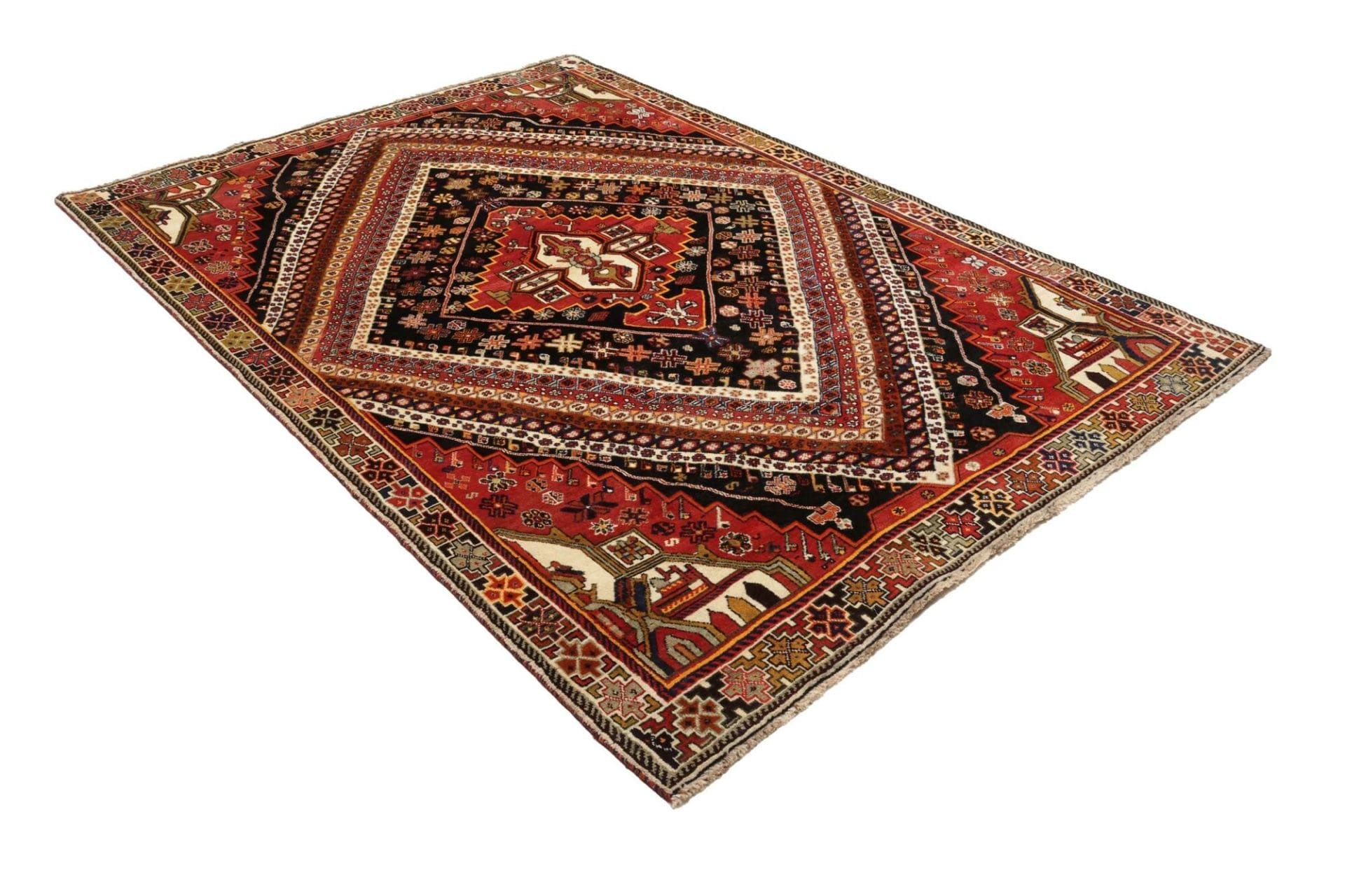 shiraz-teppich-183-x-260-cm-wolle-geometrisches-muster-handgeknupft-2 Handgeknüpfter Shiraz Perserteppich 183 × 260 cm