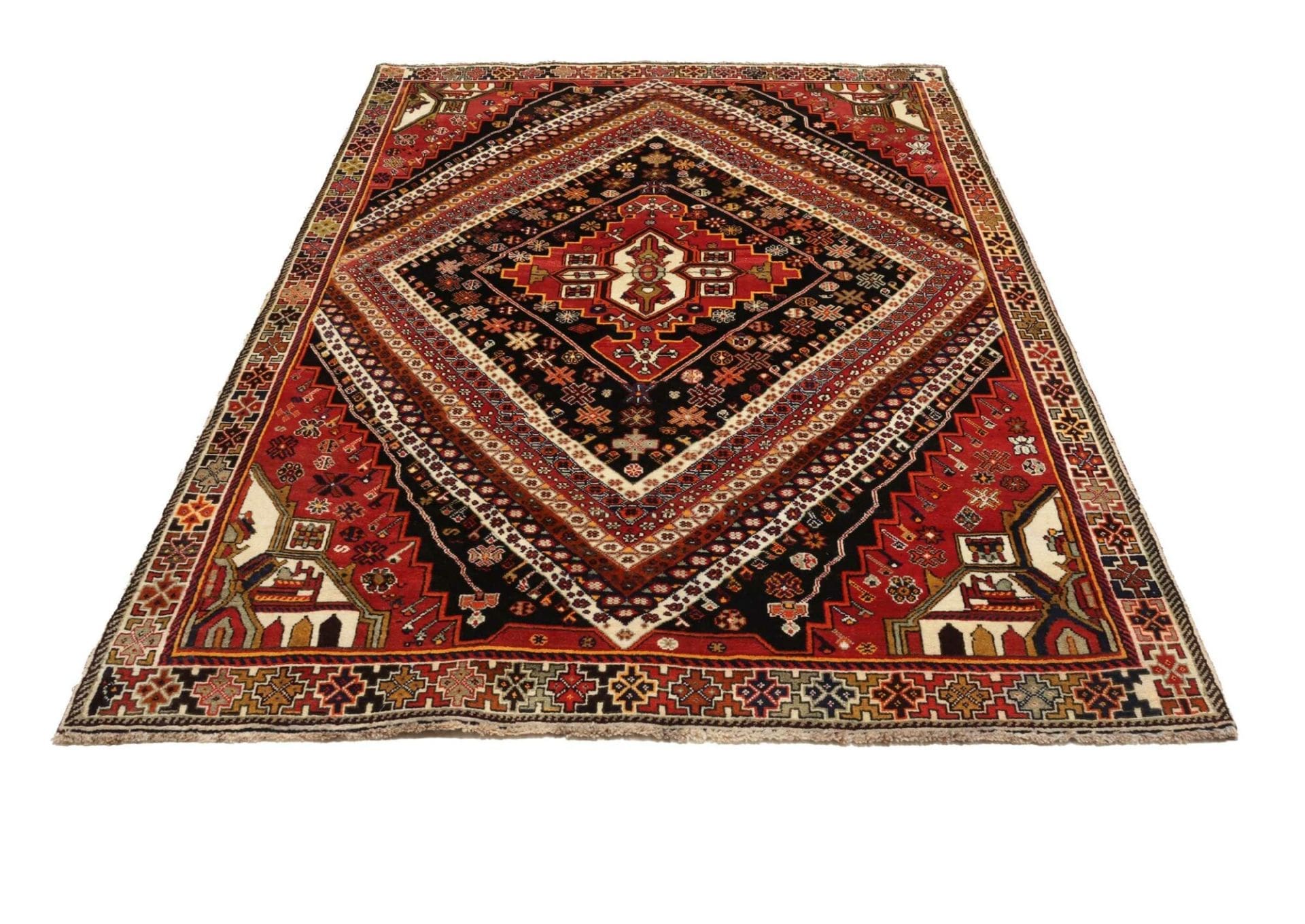 shiraz-teppich-183-x-260-cm-wolle-geometrisches-muster-handgeknupft-3 Handgeknüpfter Shiraz Perserteppich 183 × 260 cm