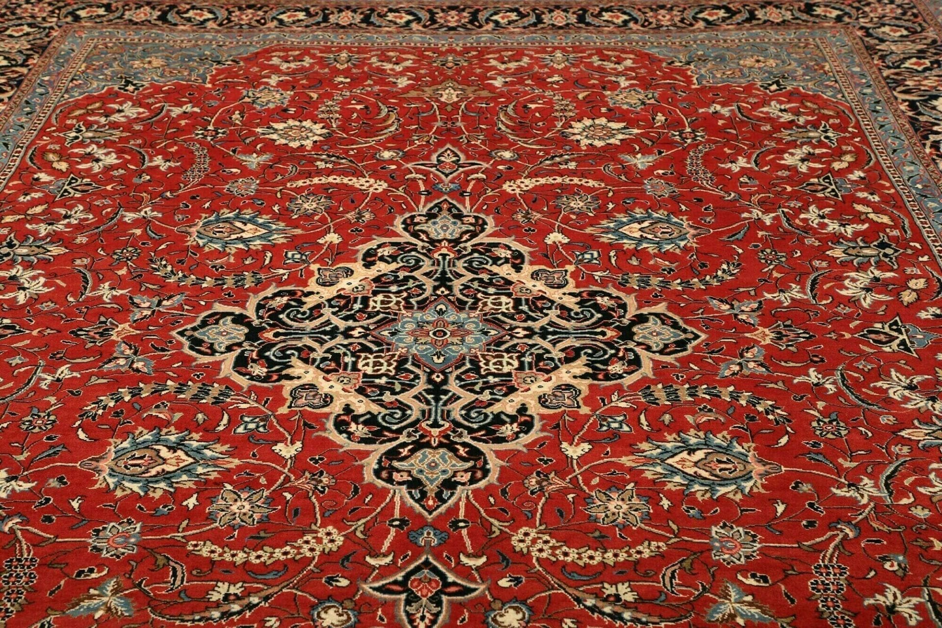 eleganter-sarough-orientteppich-268-x-385cm-handgeknupft-7 Handgeknüpfter Sarough Farahan Perserteppich, 268 × 385 cm, Wolle