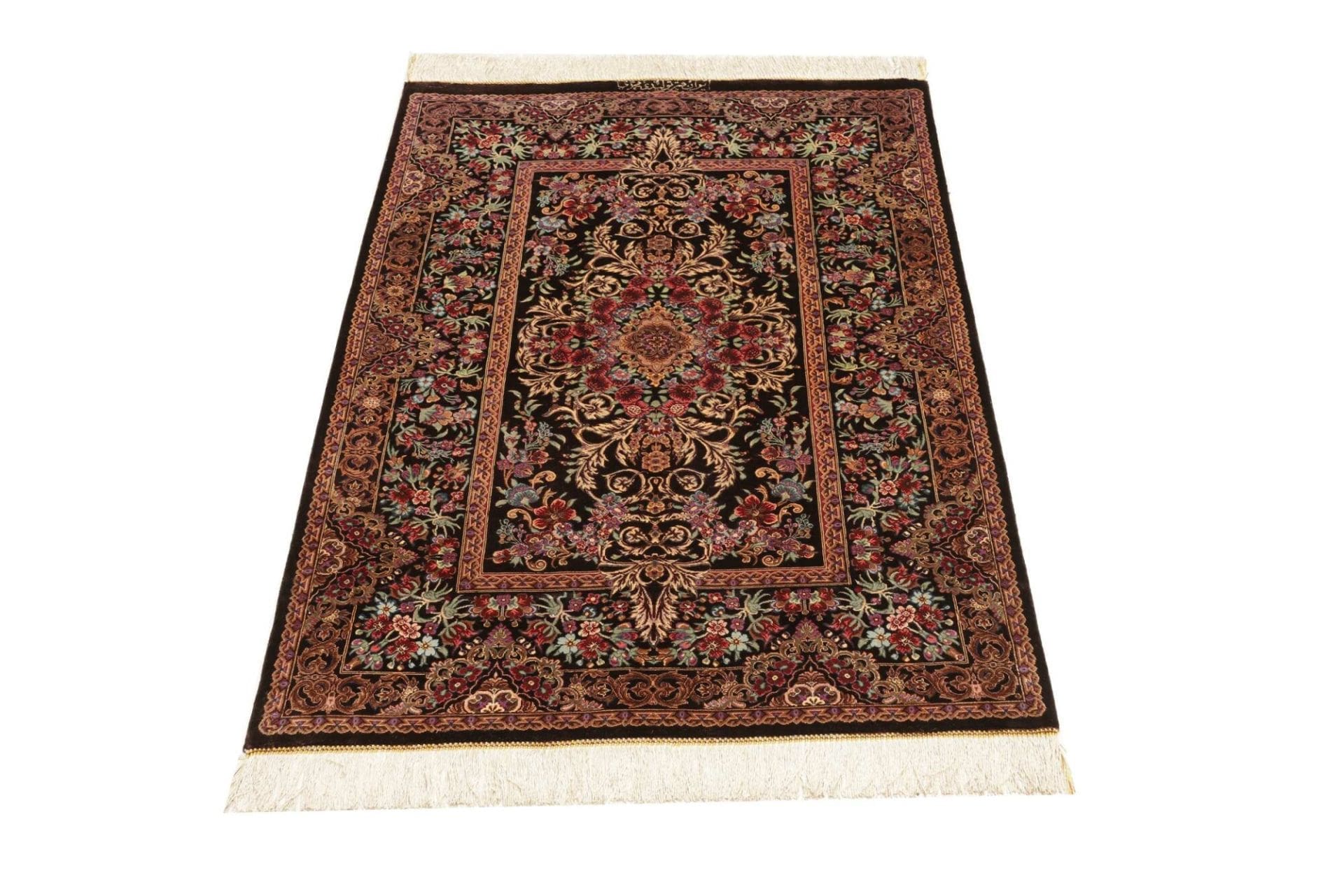 Handgeknüpfter Ghom Perserteppich, 83 × 120 cm, Seide