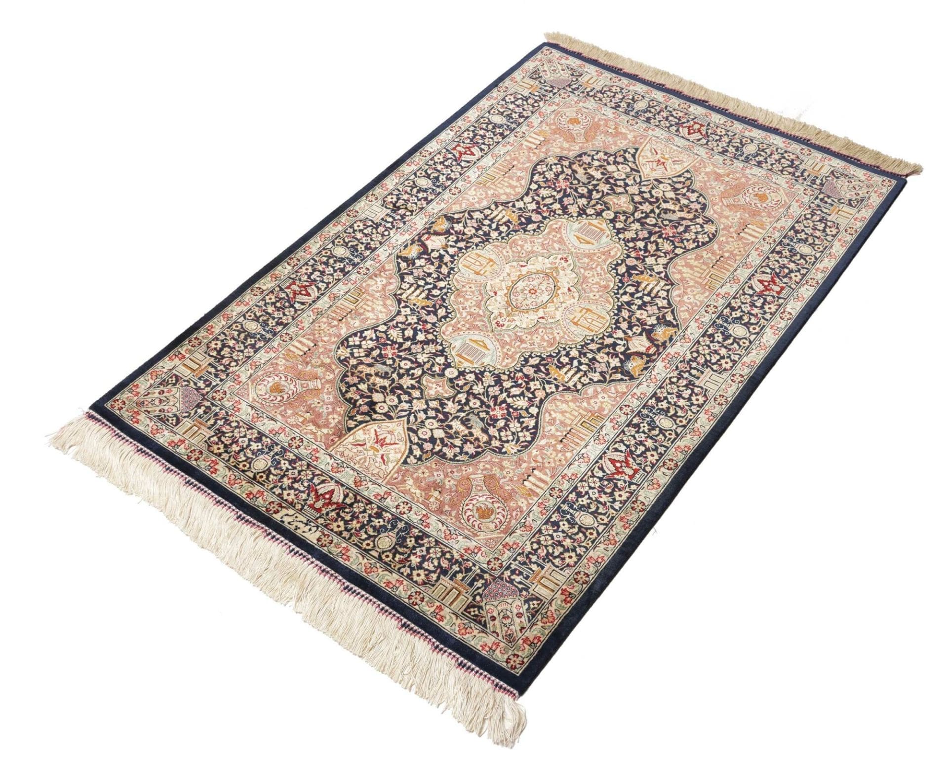 Handgeknüpfter Ghom Perserteppich, 84 × 121 cm, Seide