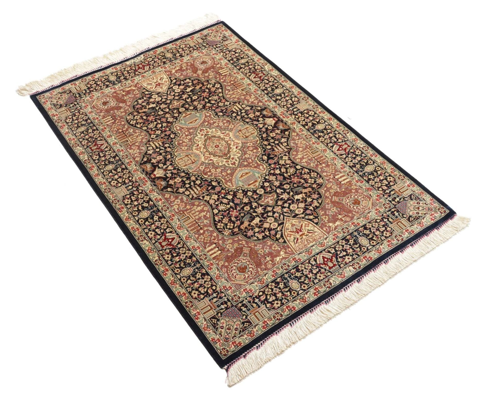 Handgeknüpfter Ghom Perserteppich, 84 × 121 cm, Seide