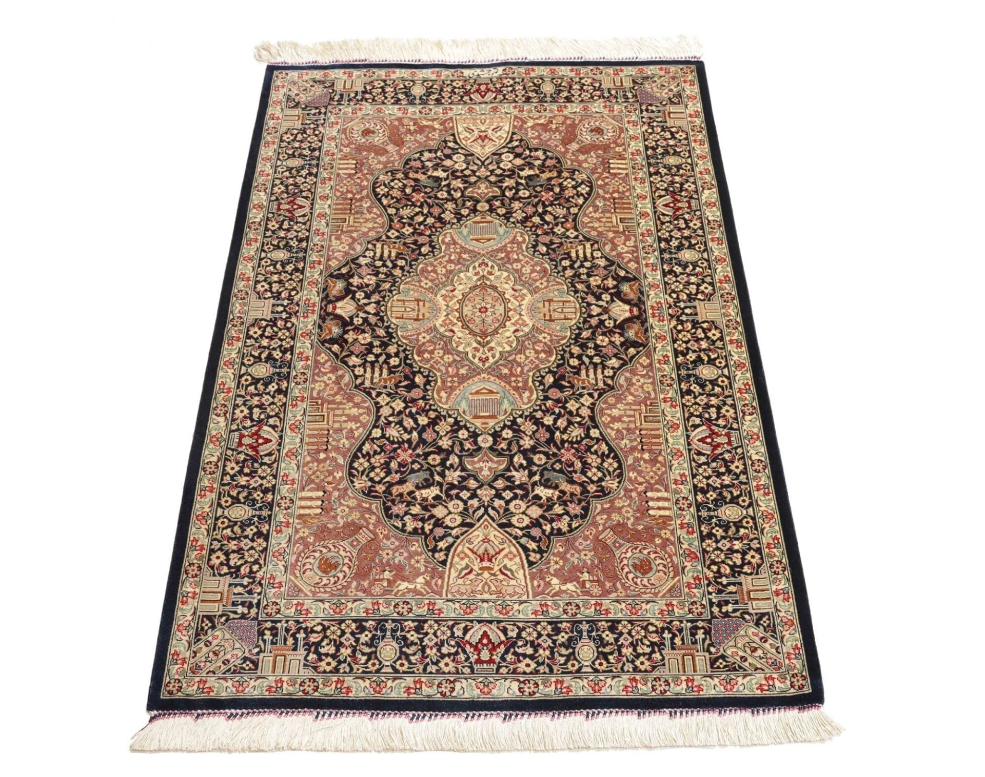 Handgeknüpfter Ghom Perserteppich, 84 × 121 cm, Seide