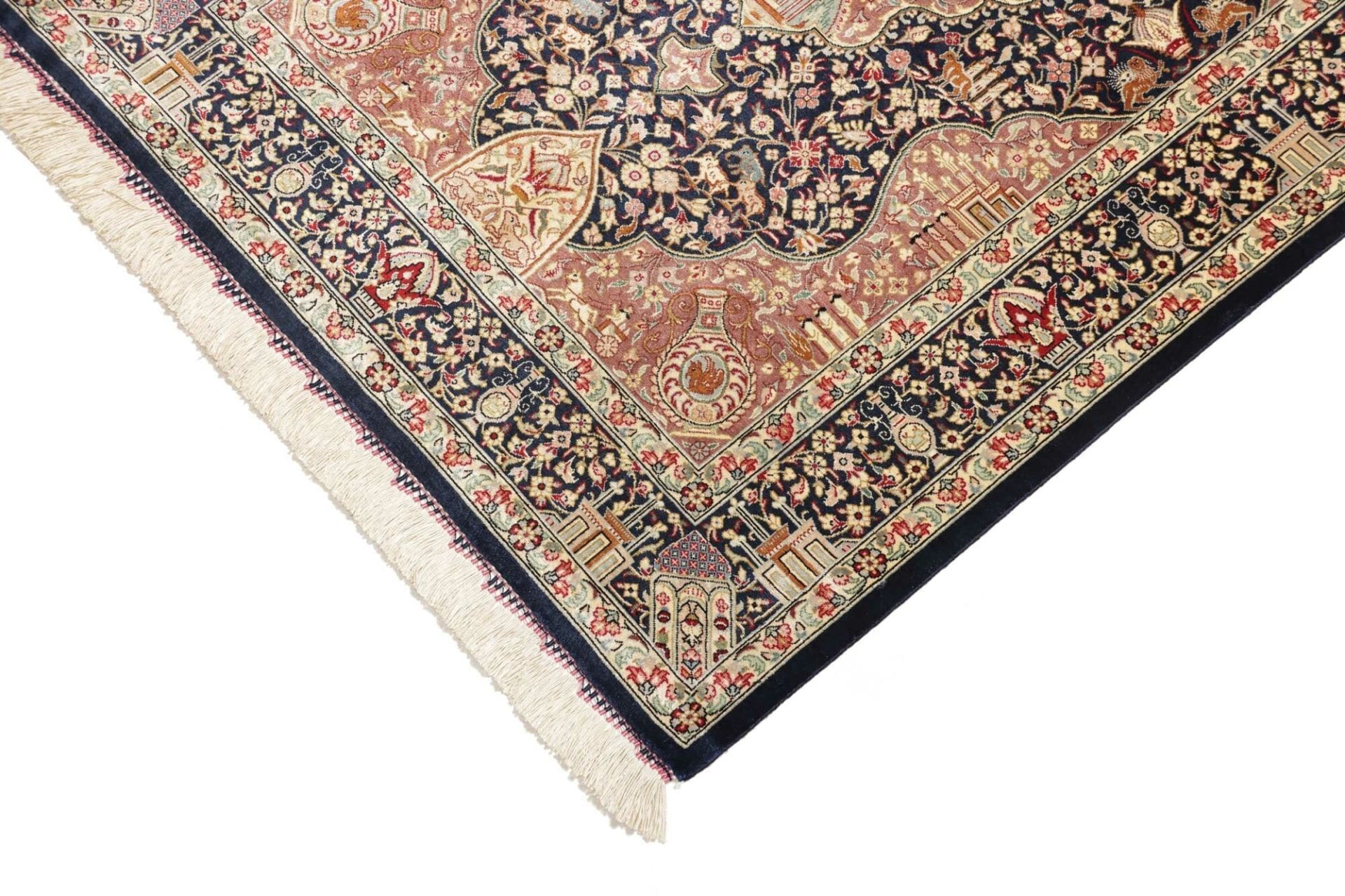 Handgeknüpfter Ghom Perserteppich, 84 × 121 cm, Seide