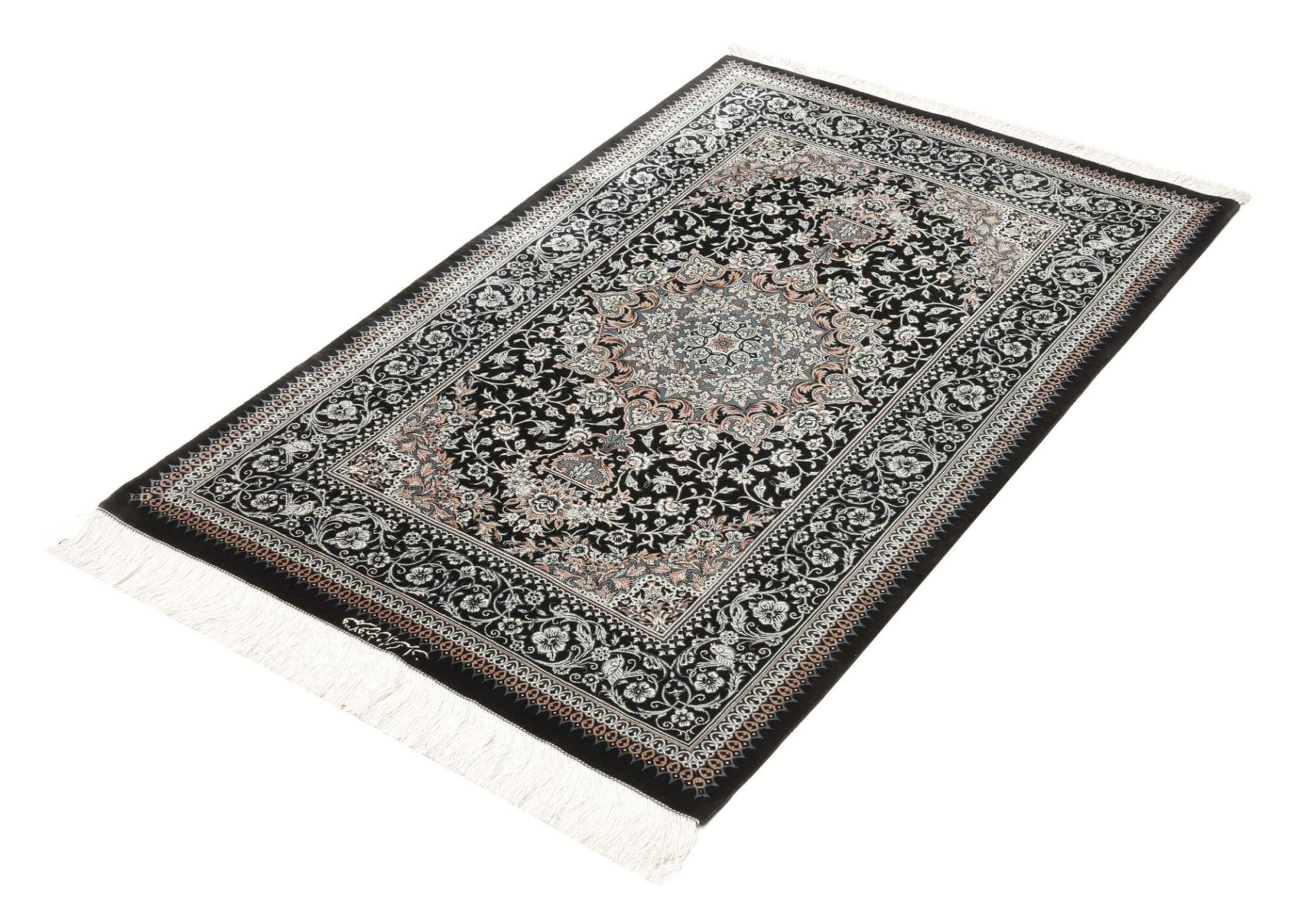 Ghom Perserteppich 83 × 121 cm aus Seide, handgeknüpft