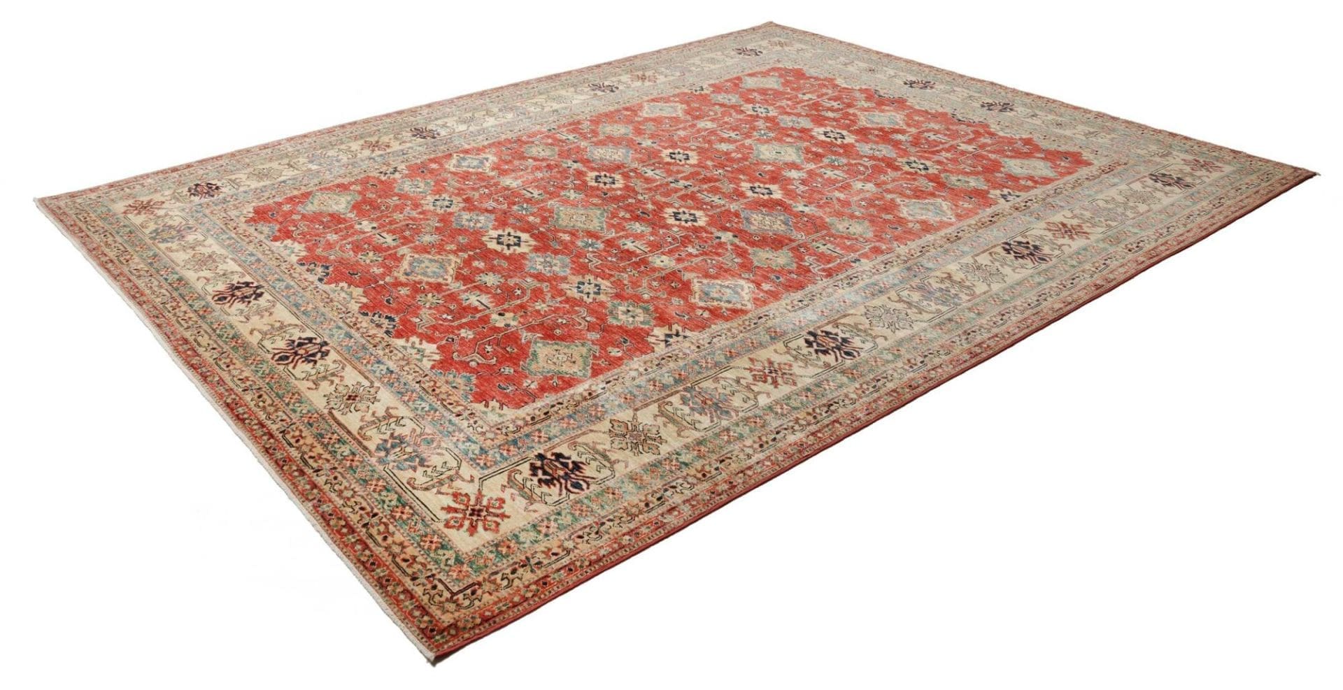 kazak-teppich-281-x-354-cm-geometrische-muster-handgeknupft-1 Handgeknüpfter Kazak Orientteppich 281 × 354 cm