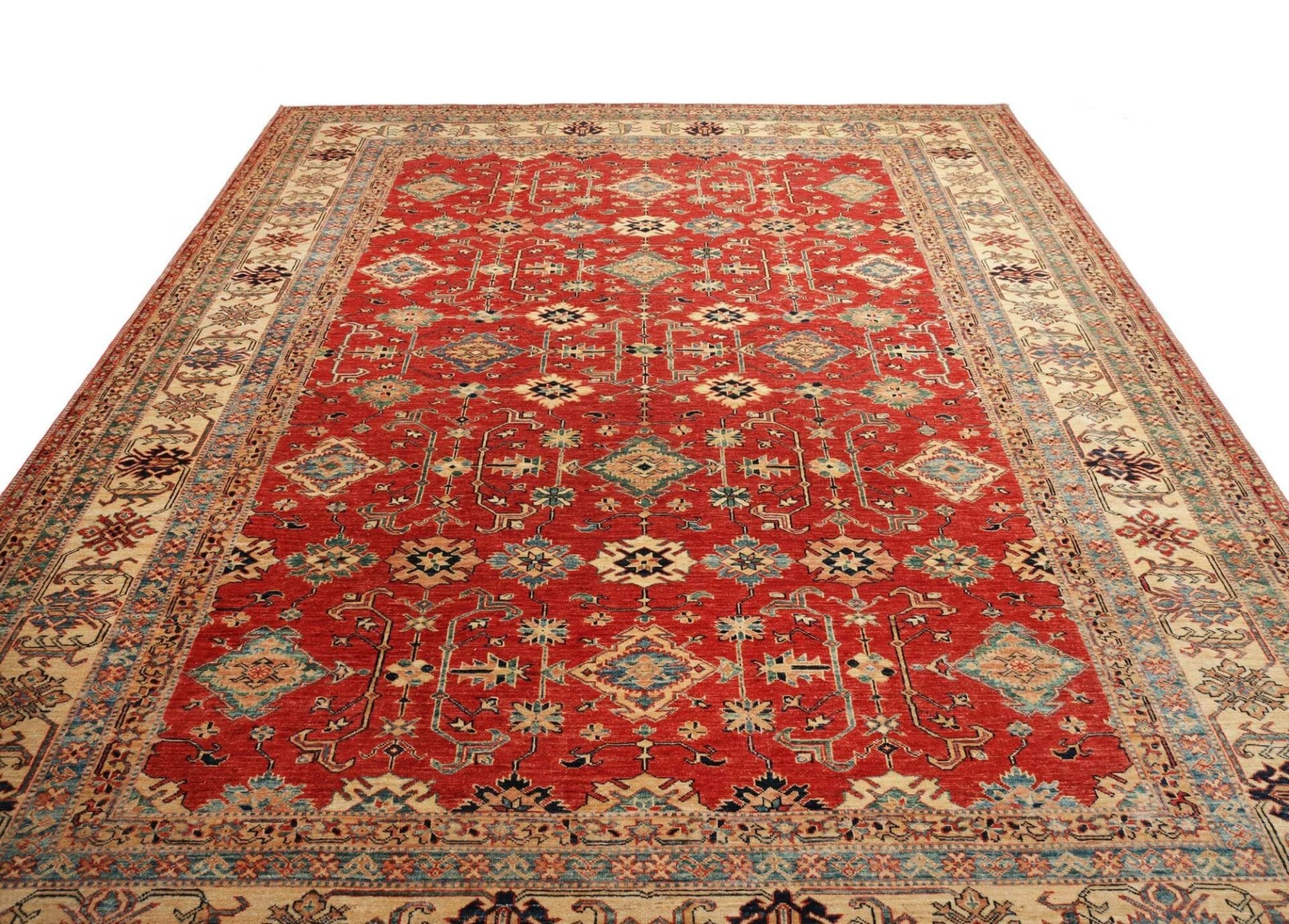 kazak-teppich-281-x-354-cm-geometrische-muster-handgeknupft-3 Handgeknüpfter Kazak Orientteppich 281 × 354 cm